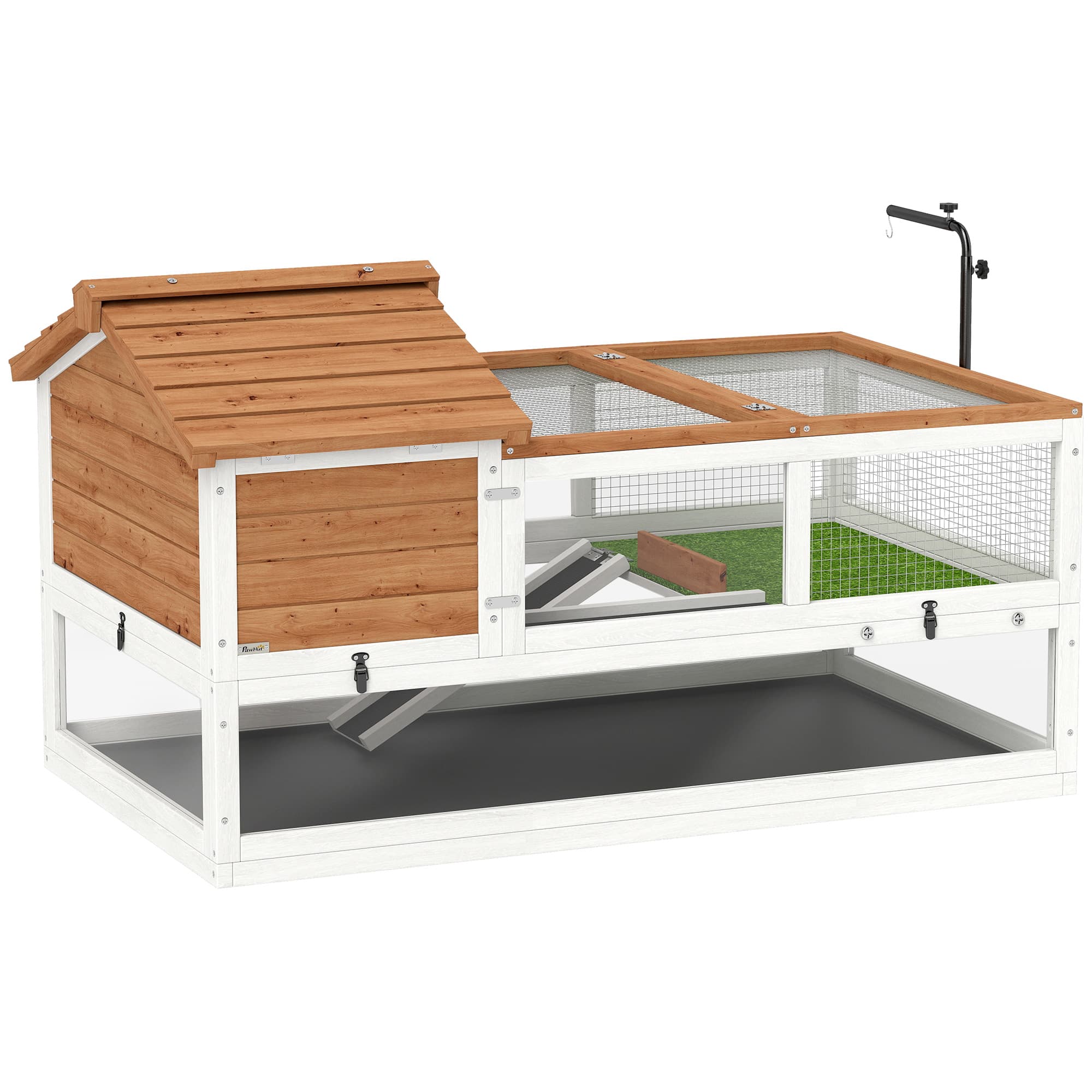 PawHut Maison pour tortues, enclos 2 niveaux, support de lampe, cage pour petits animaux, Orange