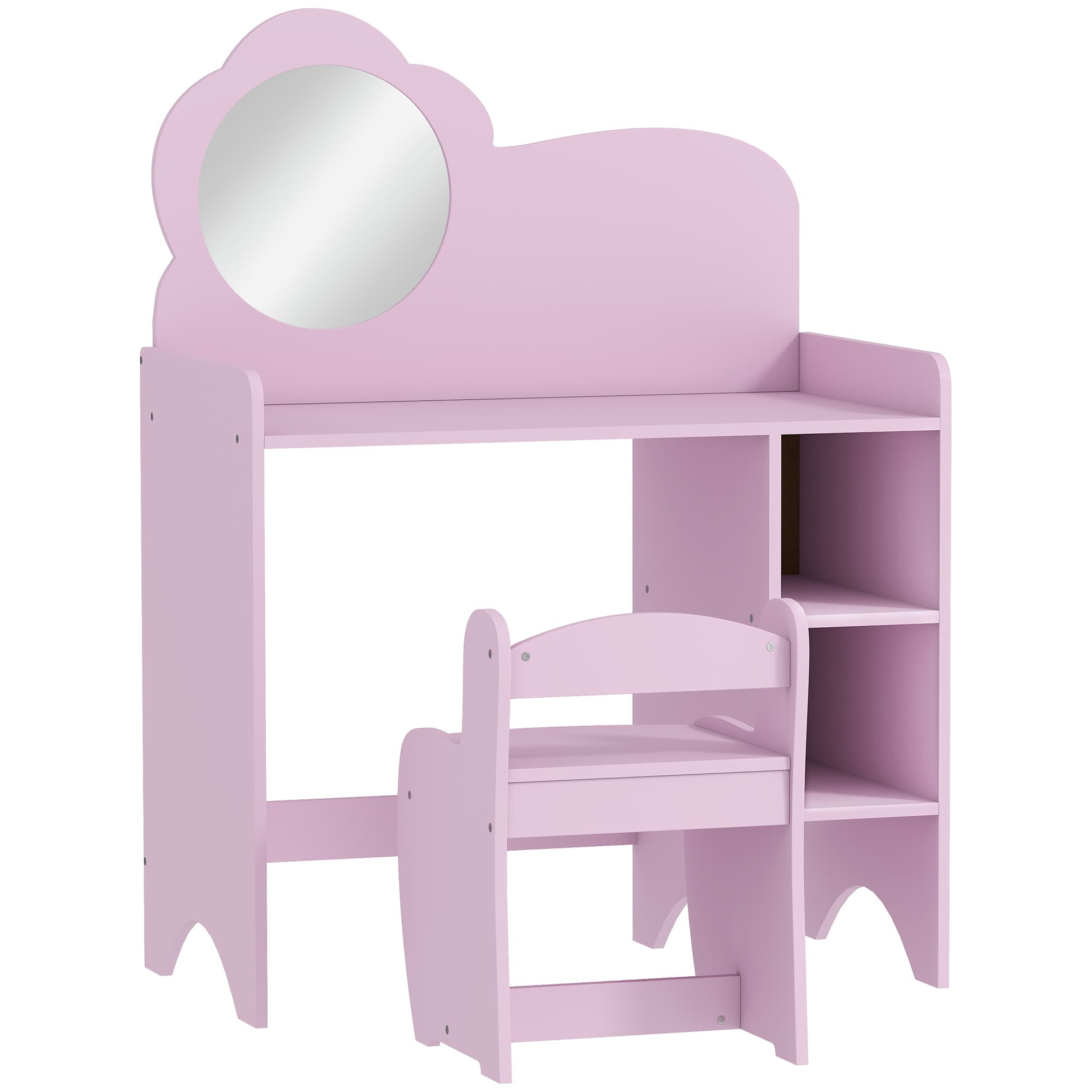 AIYAPLAY Coiffeuse enfant avec tabouret et miroir en forme de fleur avec étagères ouvertes pour garçons et filles de 3-8 ans Violet
