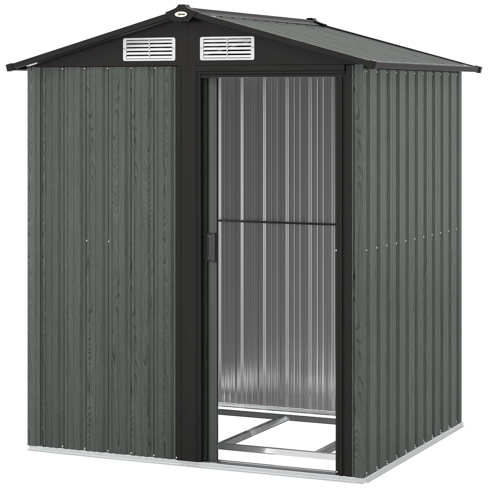 Outsunny Abri de Jardin pour Outils en Acier avec Toit Incliné et 4 Prises d'Air, 152x132x188 cm, Gris