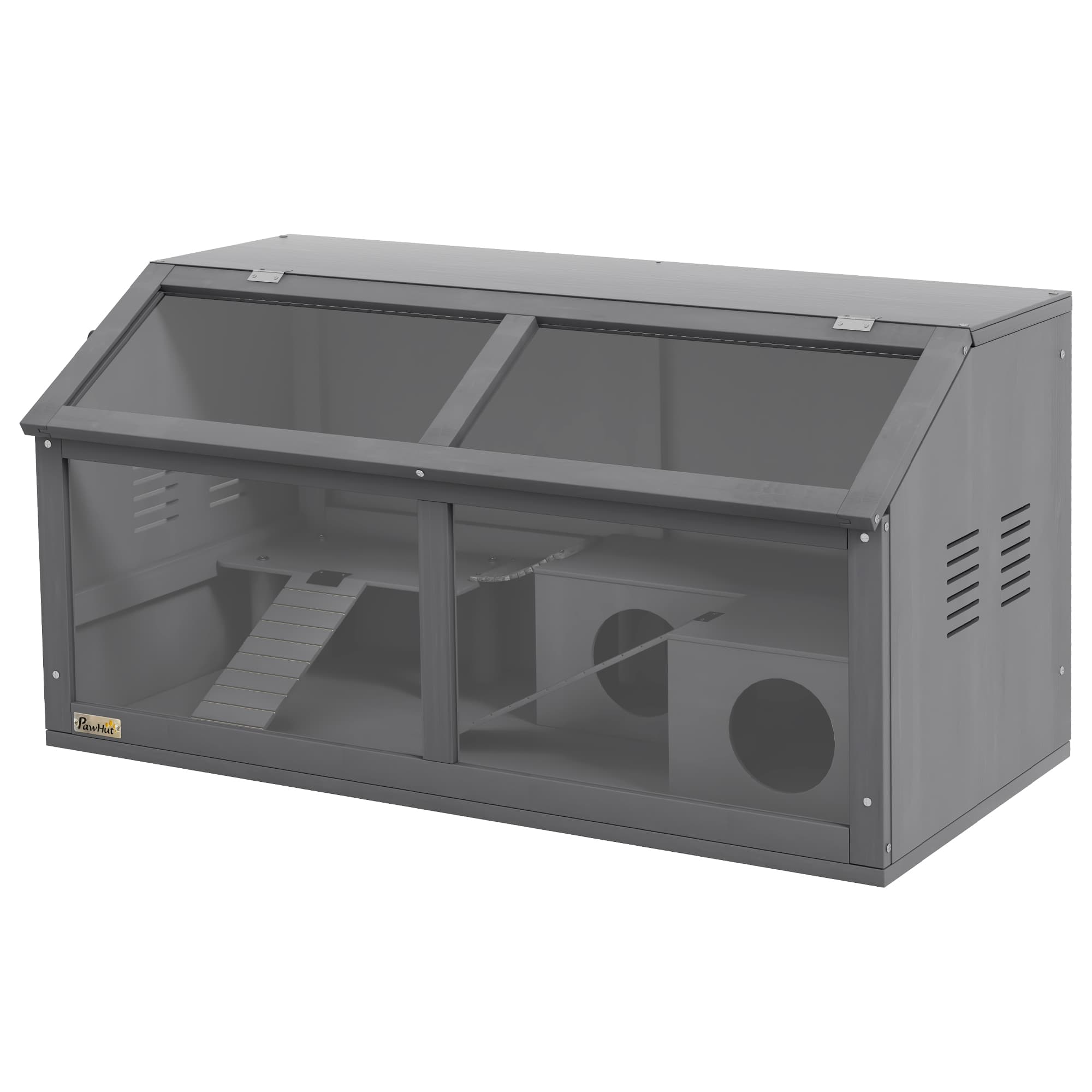 PawHut Cage pour hamster, cage pour petits animaux en bois, pont suspendu, échelles, maisonnette, 84 x 45 x 44 cm, pour hamsters nains, gris