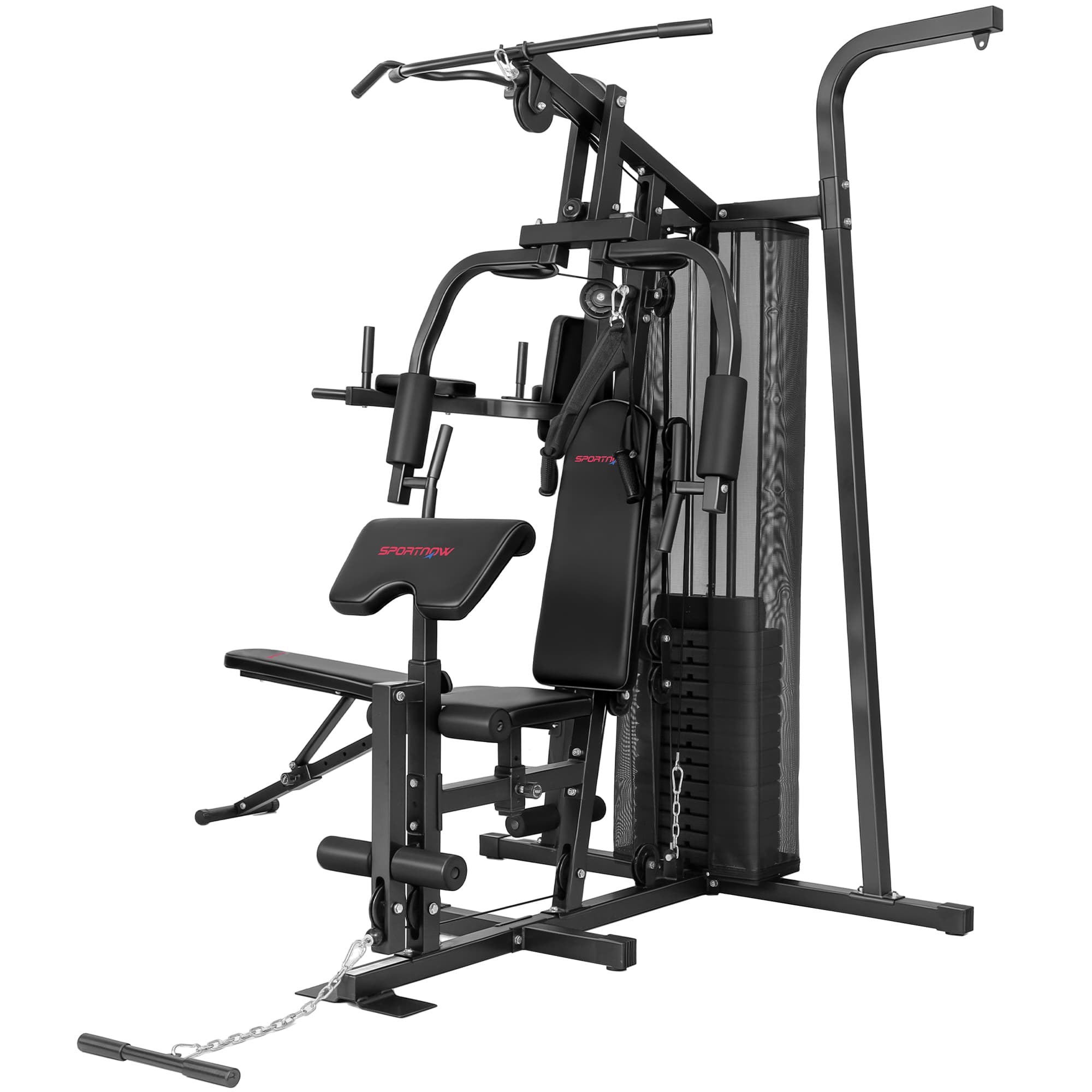 SPORTNOW Station d'entraînement multifonction, appareil de fitness domestique pour plus de 10 exercices, poids, banc de musculation réglable, Noir
