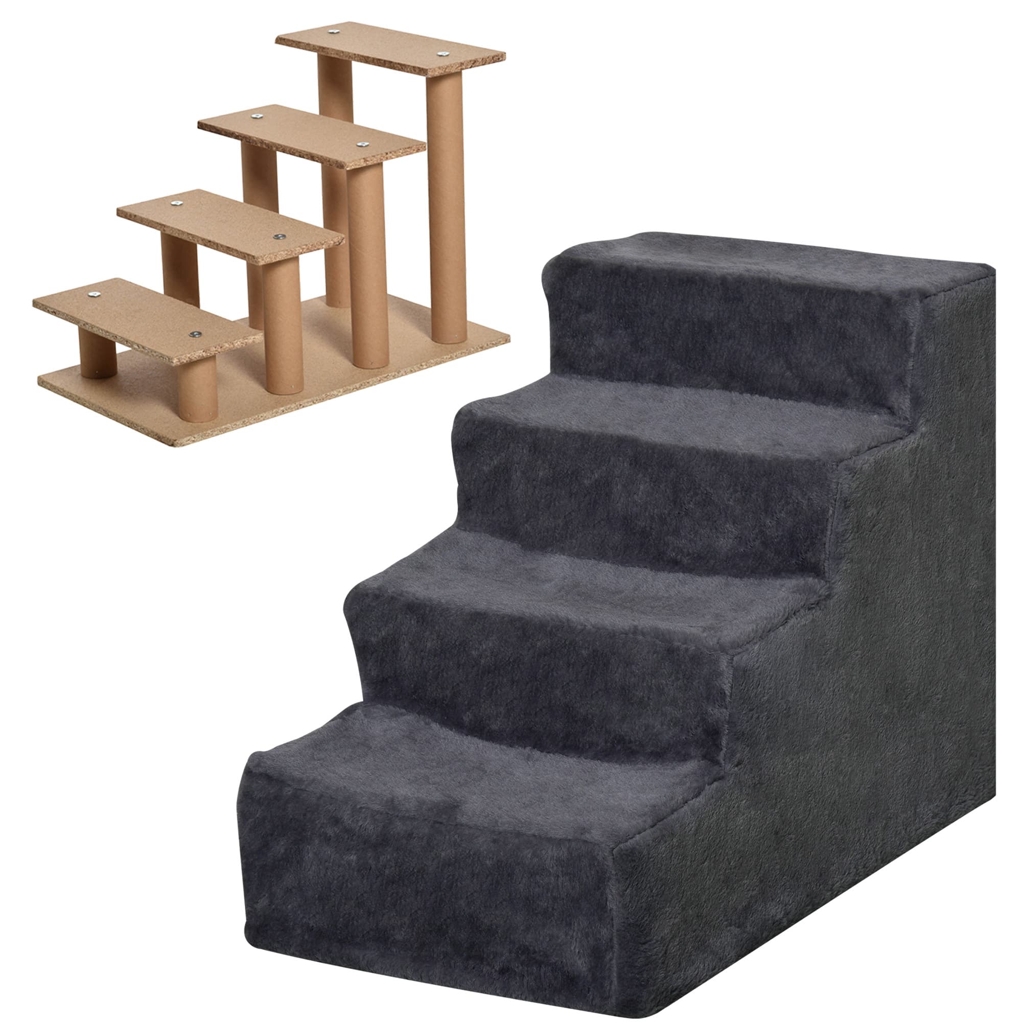 PawHut Escalier pour chien 4 marches Housse amovible pour petits chiens 44 cm Gris foncé