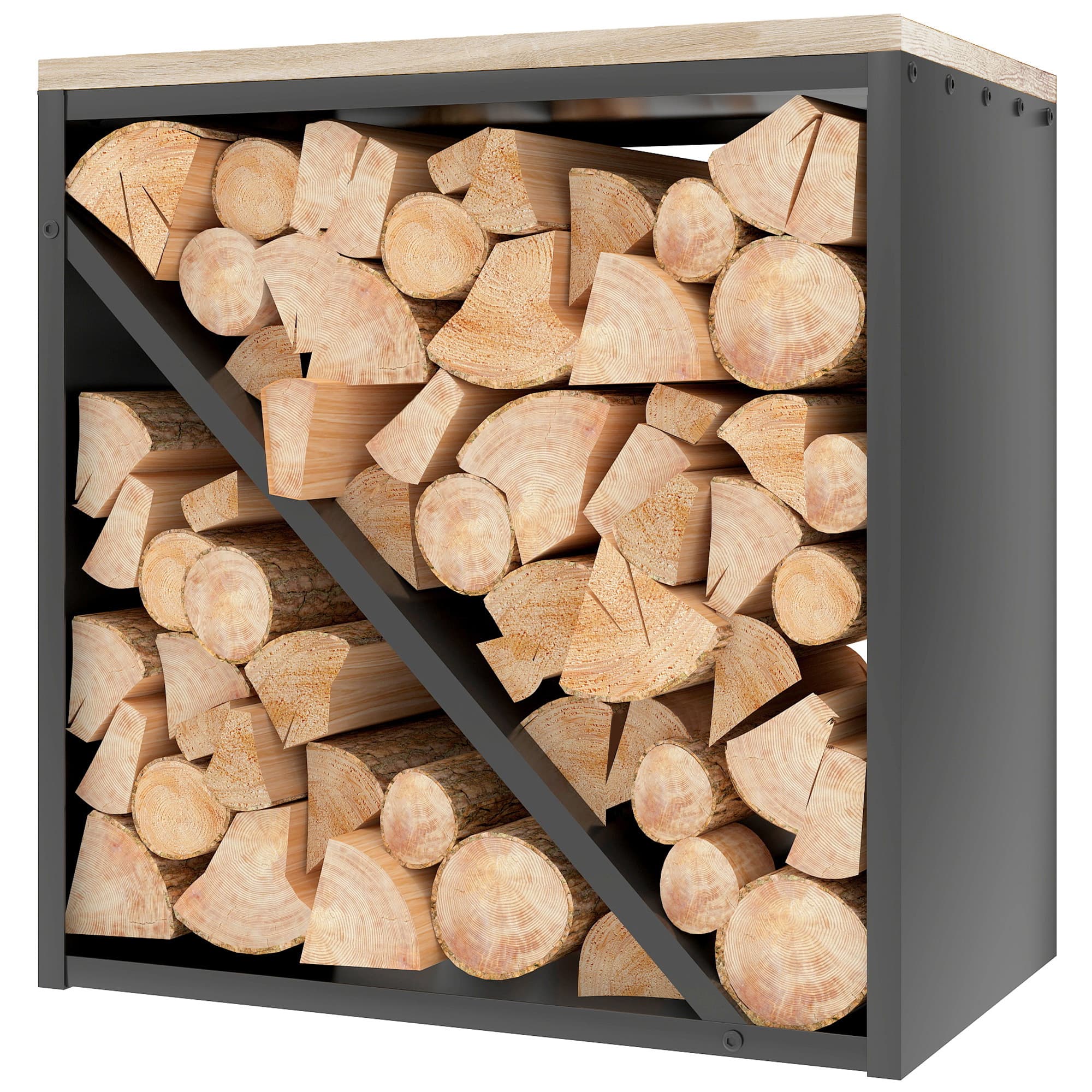 Outsunny Porte-bûches 2-en-1 pour intérieur 58 x 36 x 60cm porte-bûches surélevé avec séparateur métal noir