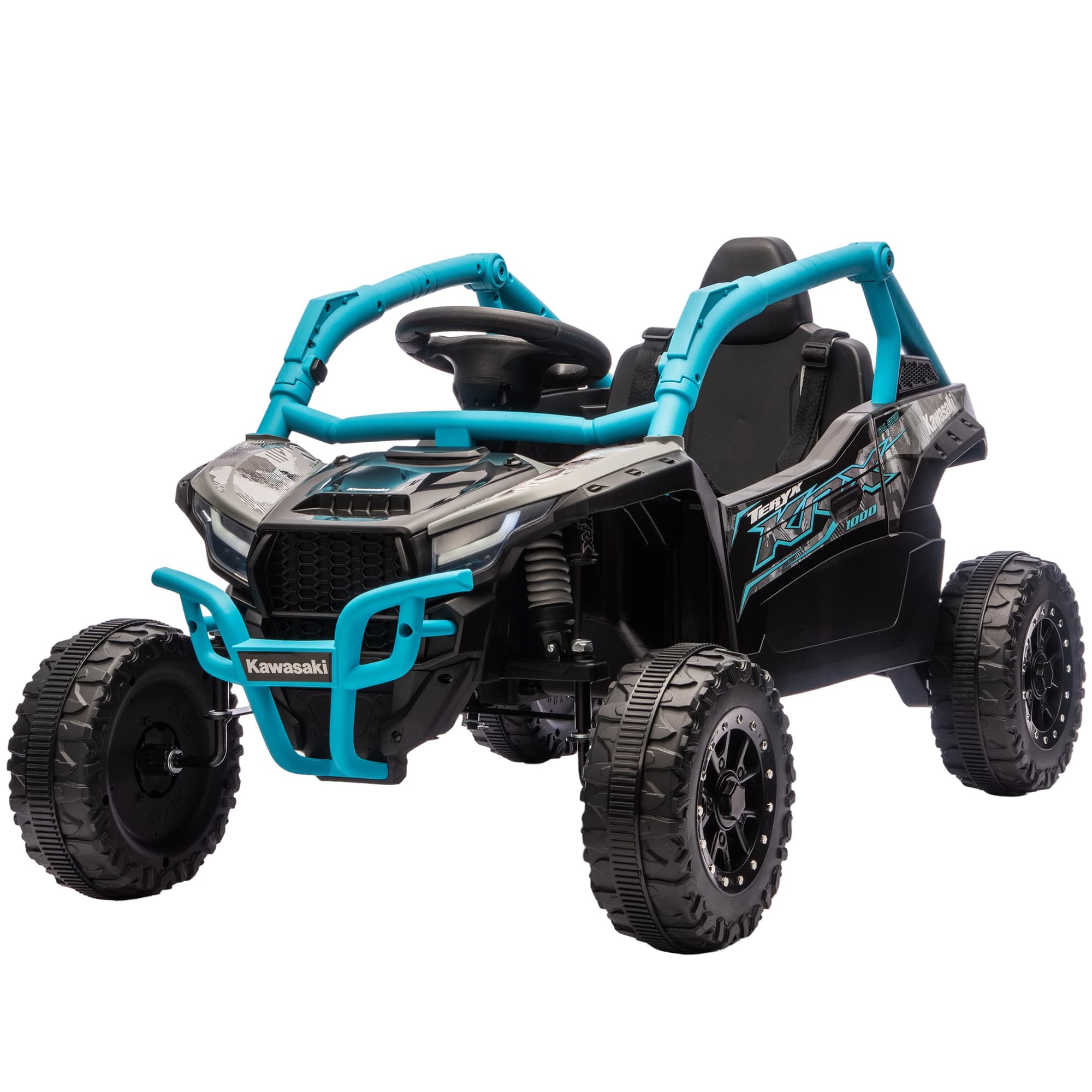 AIYAPLAY Véhicule tout-terrain électrique 12V pour enfants, télécommande, feux LED, musique, klaxon, pour enfants de 3-8 ans, Bleu