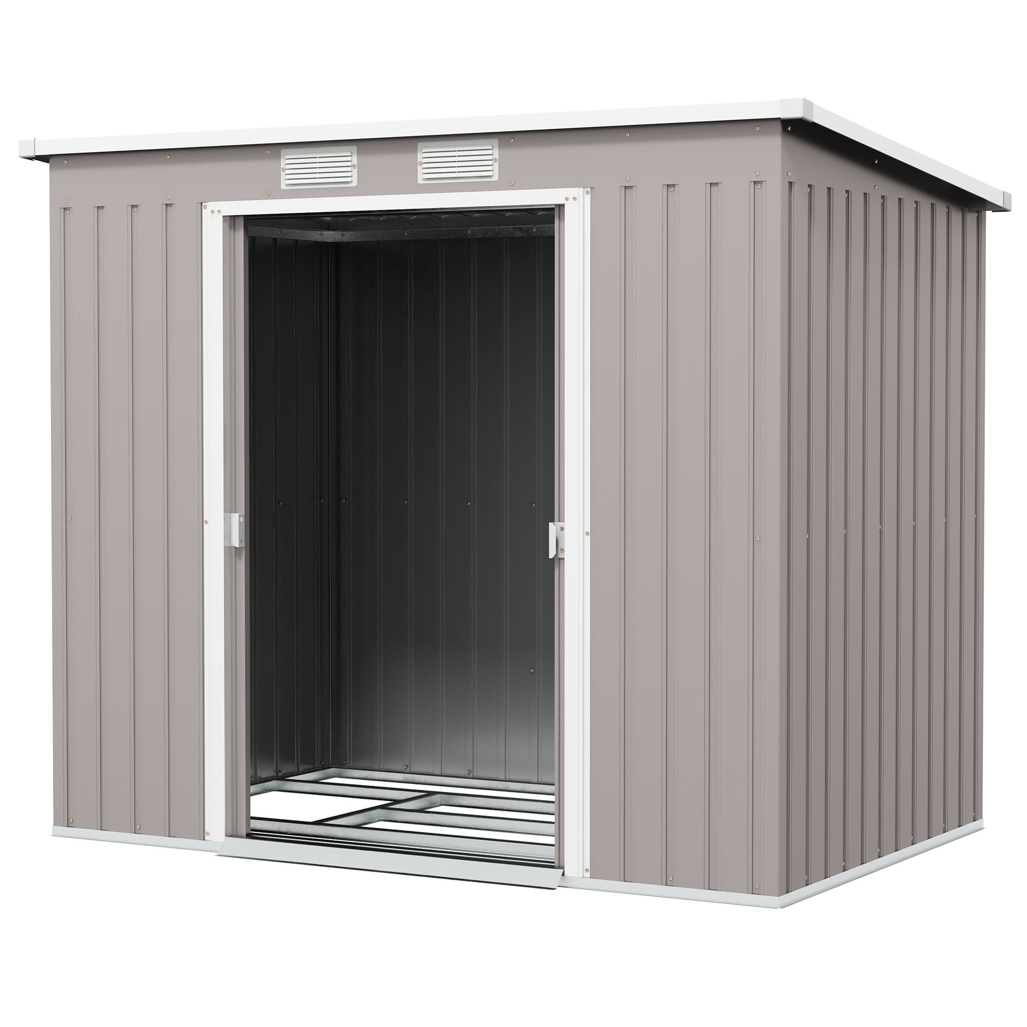 Outsunny Cabanon, avec fenêtres de ventilation, portes coulissantes, acier galvanisé, 213 x 130 x 172 cm, Gris clair