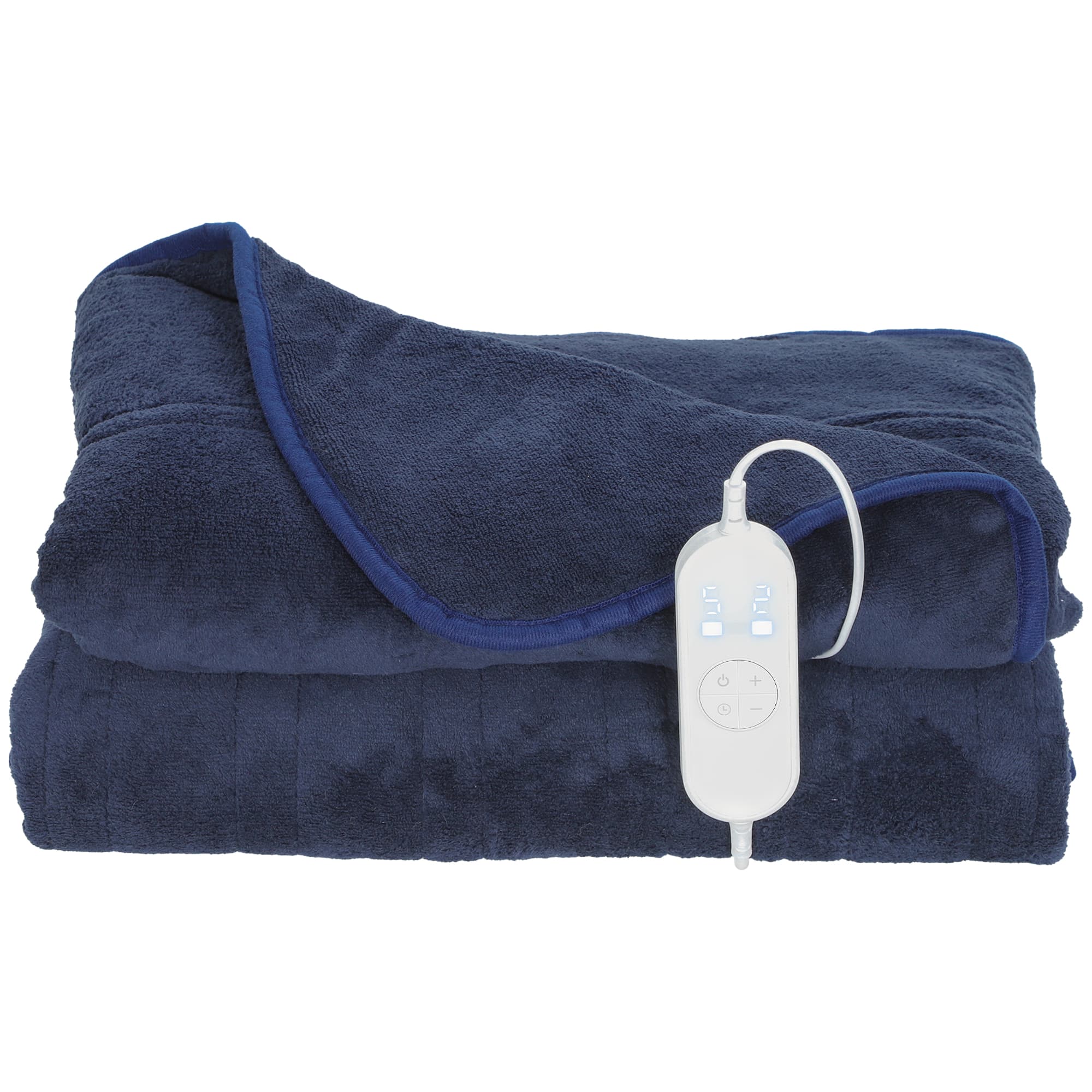 HOMCOM Plaid électrique en coralina 180x130 cm, 10 niveaux de température, minuterie, lavable en machine, écran LED, bleu