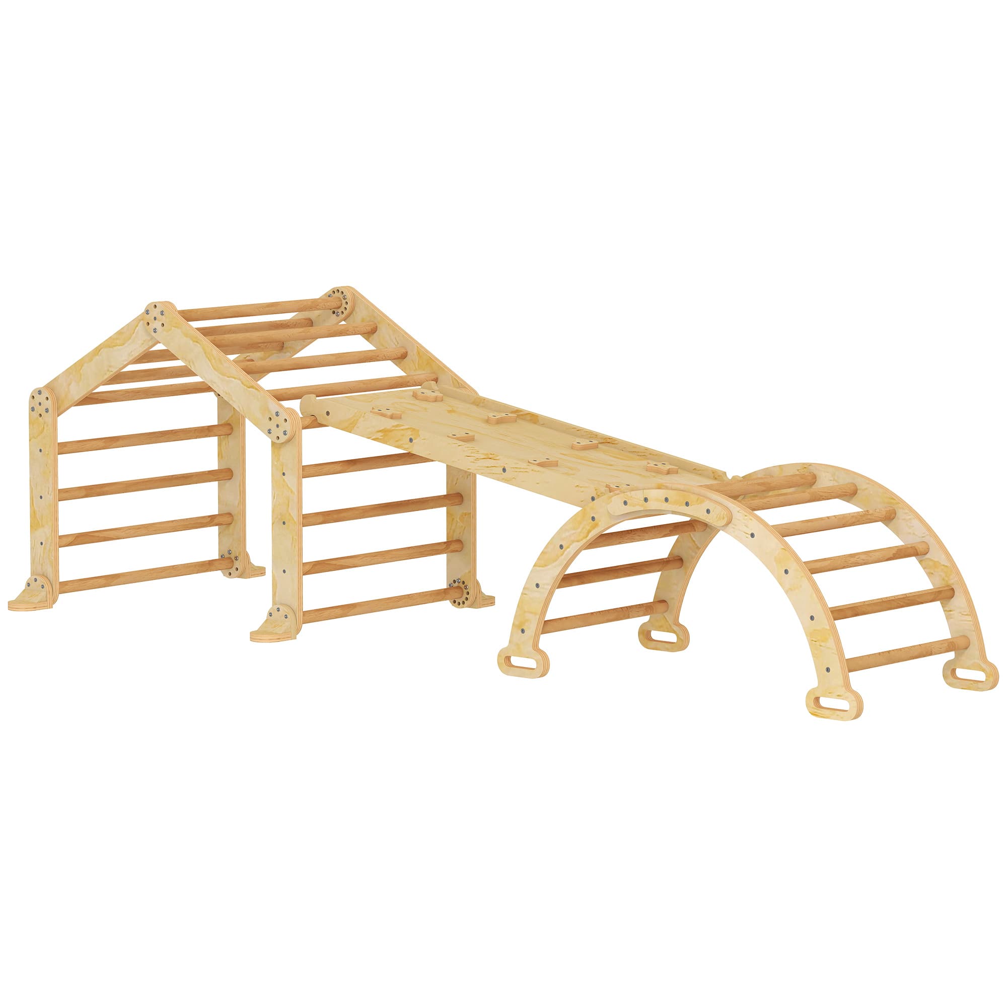 AIYAPLAY Structure d'escalade intérieure 9-en-1, rampe, toboggan, échelle, tableau à écrire, pour tout-petits, bois