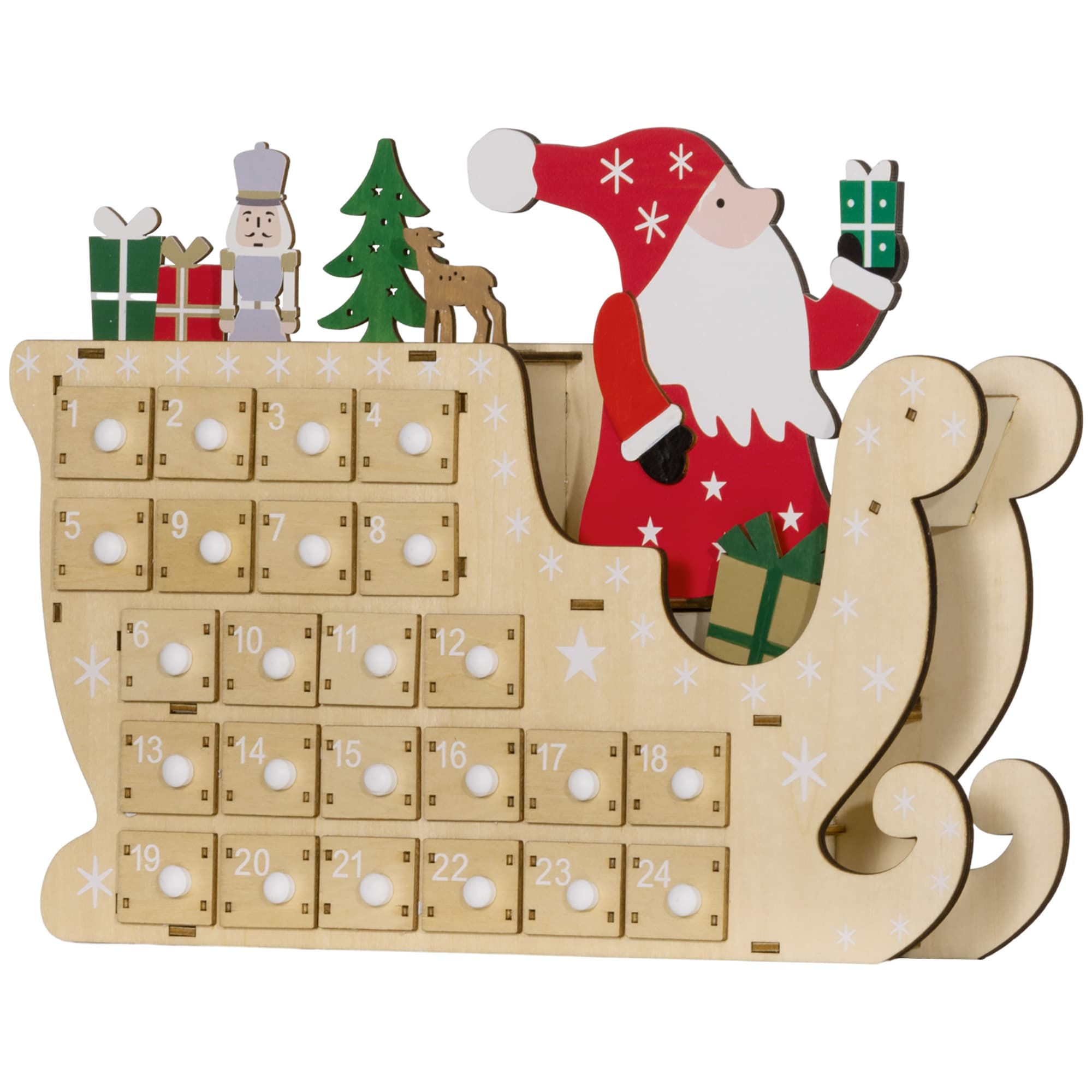 HOMCOM Calendrier de l'Avent en bois à 24 tiroirs Calendrier de Noël réutilisable à remplir 22,5x8x36 cm Naturel