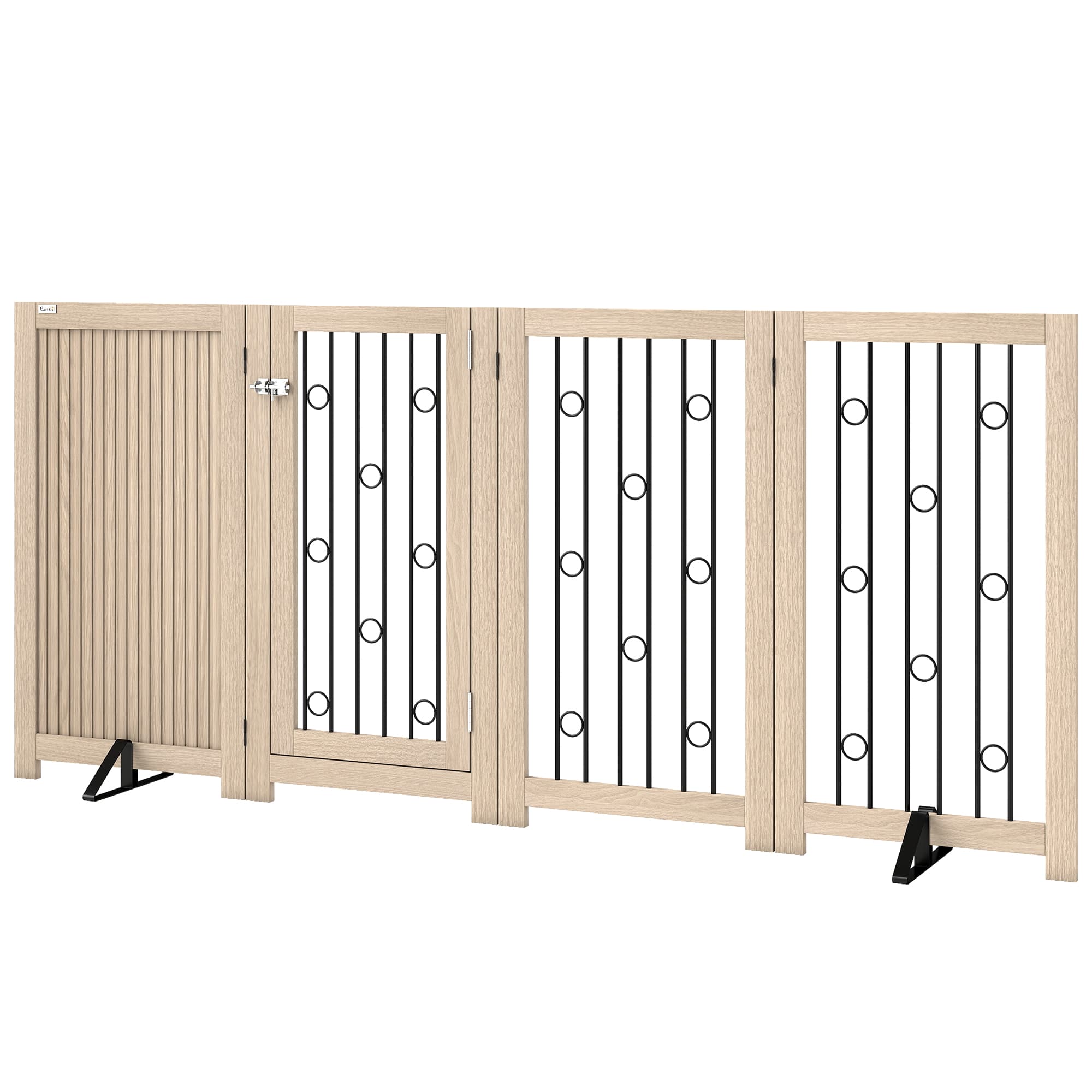 PawHut Portail autoportant pour animaux, grille pour chien avec porte, 4 panneaux, pour couloir, escalier, cadre de porte, MDF, acier