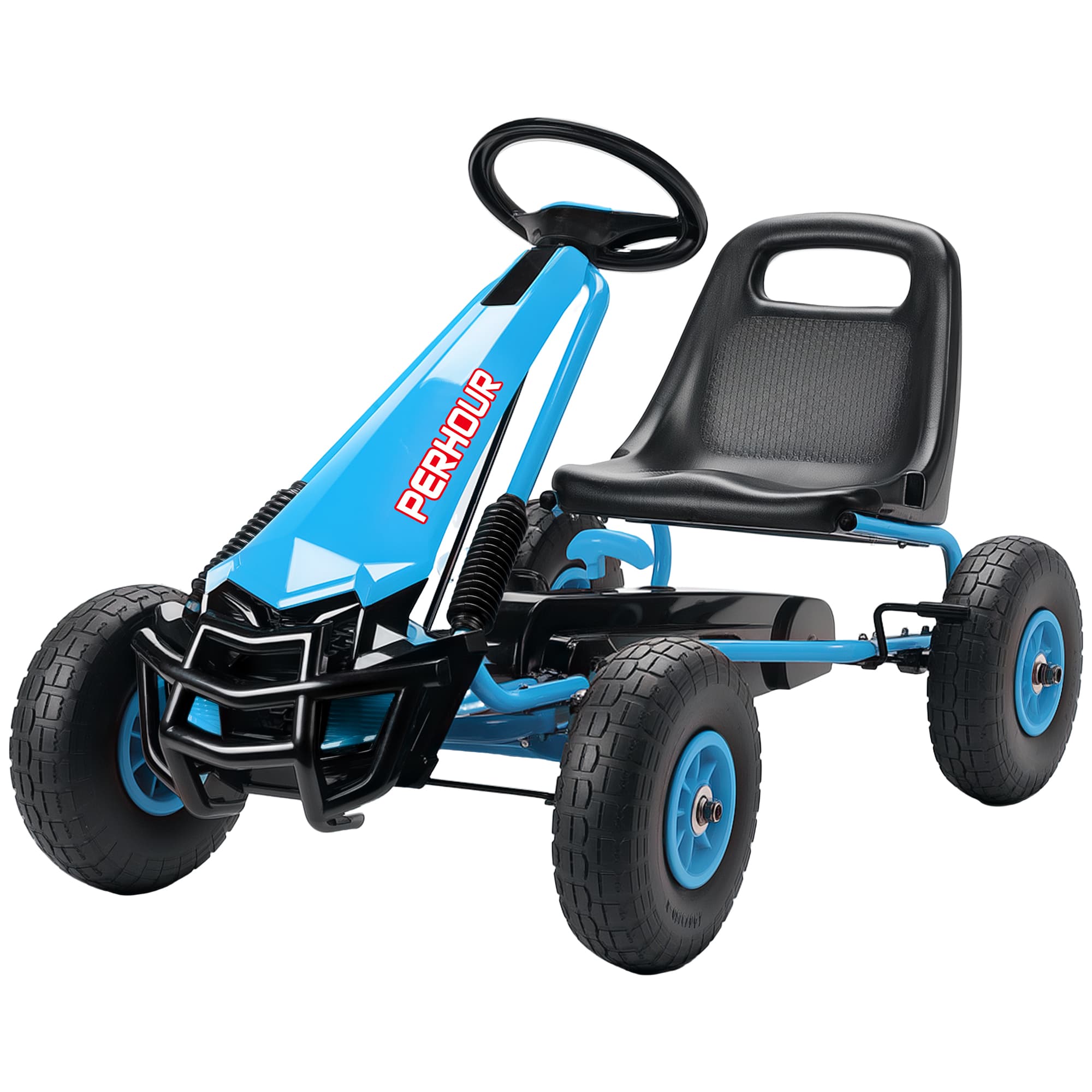 AIYAPLAY Gokart à pédales pour enfants, siège réglable en hauteur, roues EVA, frein, embrayage, 3-8 ans, Bleu