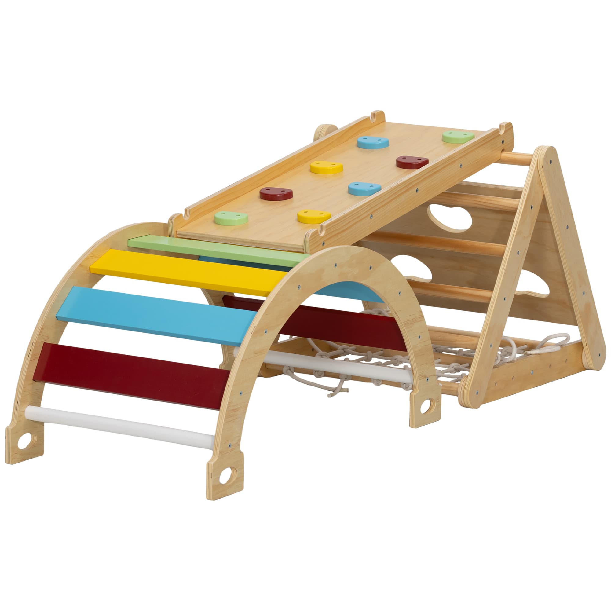 AIYAPLAY structure d'escalade intérieure, triangle d'escalade 7 en 1 avec toboggan, arche d'escalade, multicolore