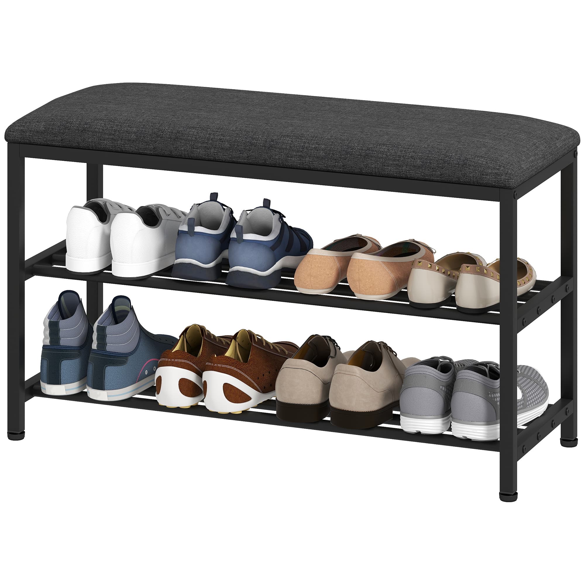 HOMCOM Banc à chaussures avec assise, banc avec rangement, étagère à chaussures à 2 compartiments ouverts, banc 81 x 31 x 50 cm Noir