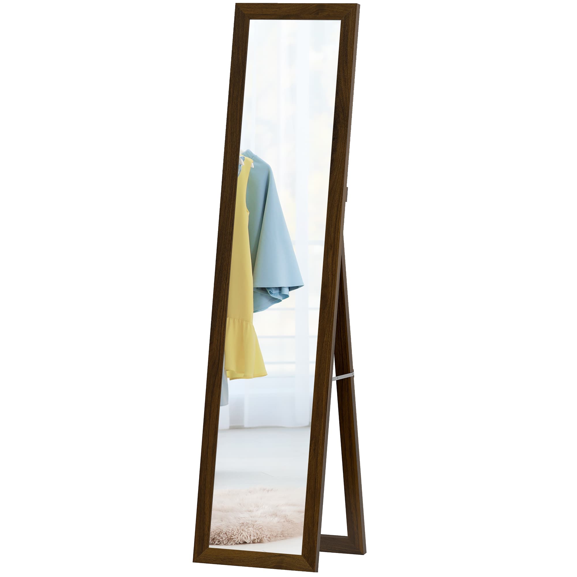 HOMCOM Miroir pleine longueur 157x37 cm avec cadre en MDF Miroir sur pied incliné ou suspendu Bois noyer
