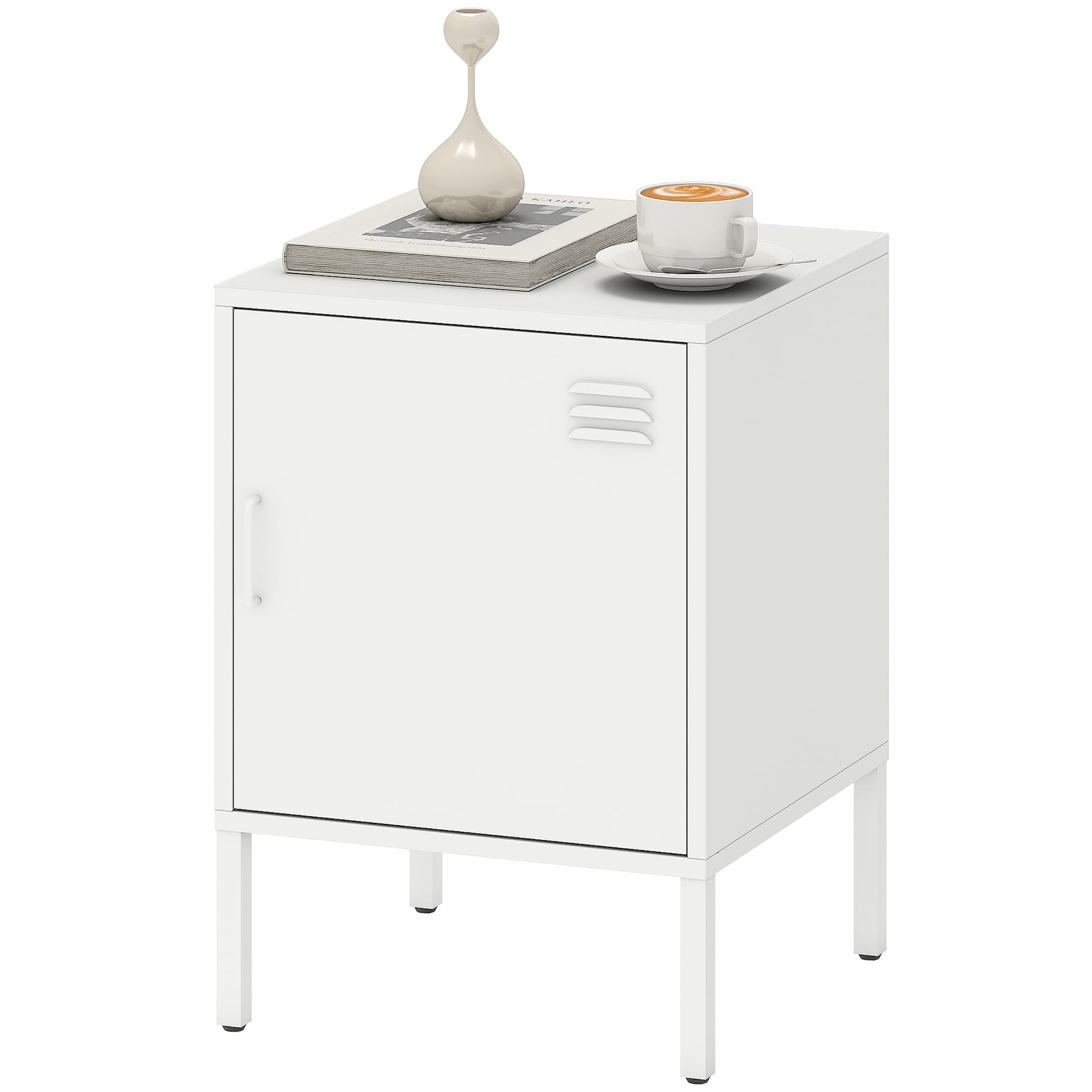 HOMCOM Table de chevet en acier, table d'appoint polyvalente, étagère réglable, pour chambre, salon, blanc