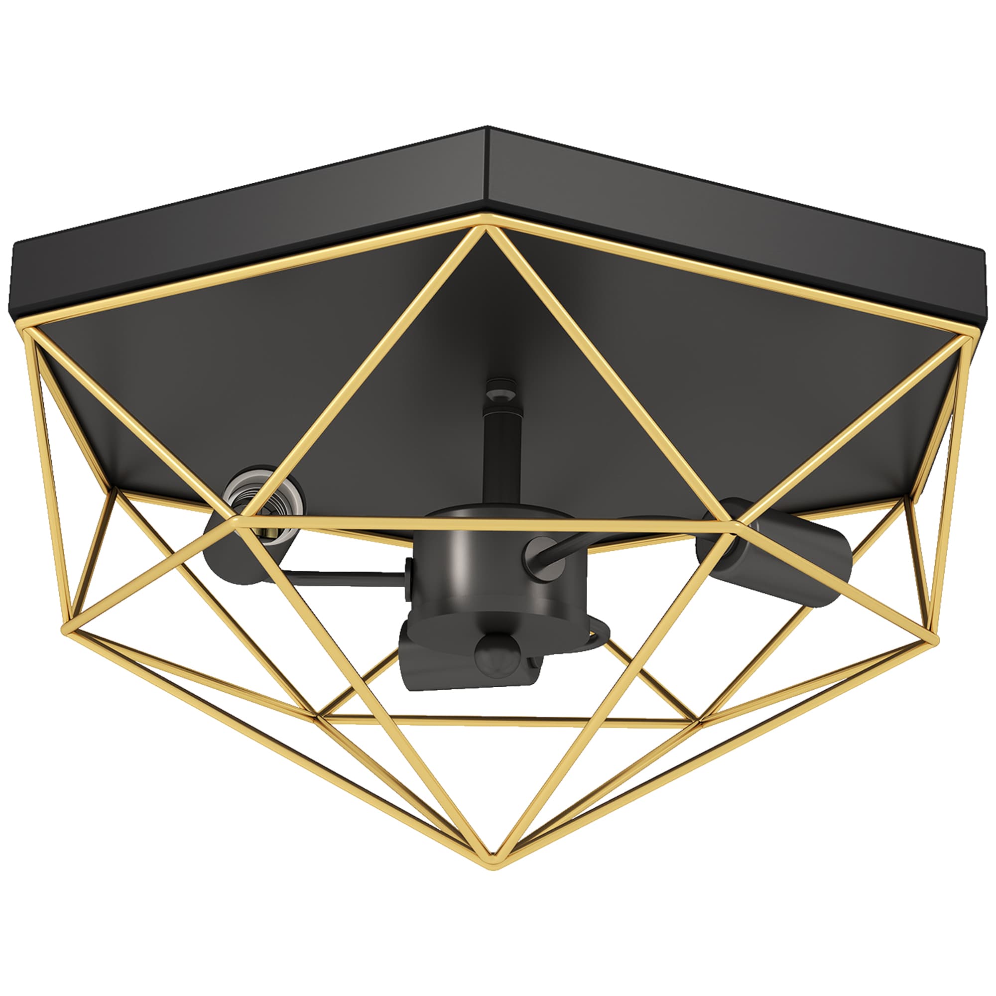 HOMCOM Lampe de Plafond Style Industriel Géométrique avec 3 Douilles E27 pour Ampoules LED, Noir et Or
