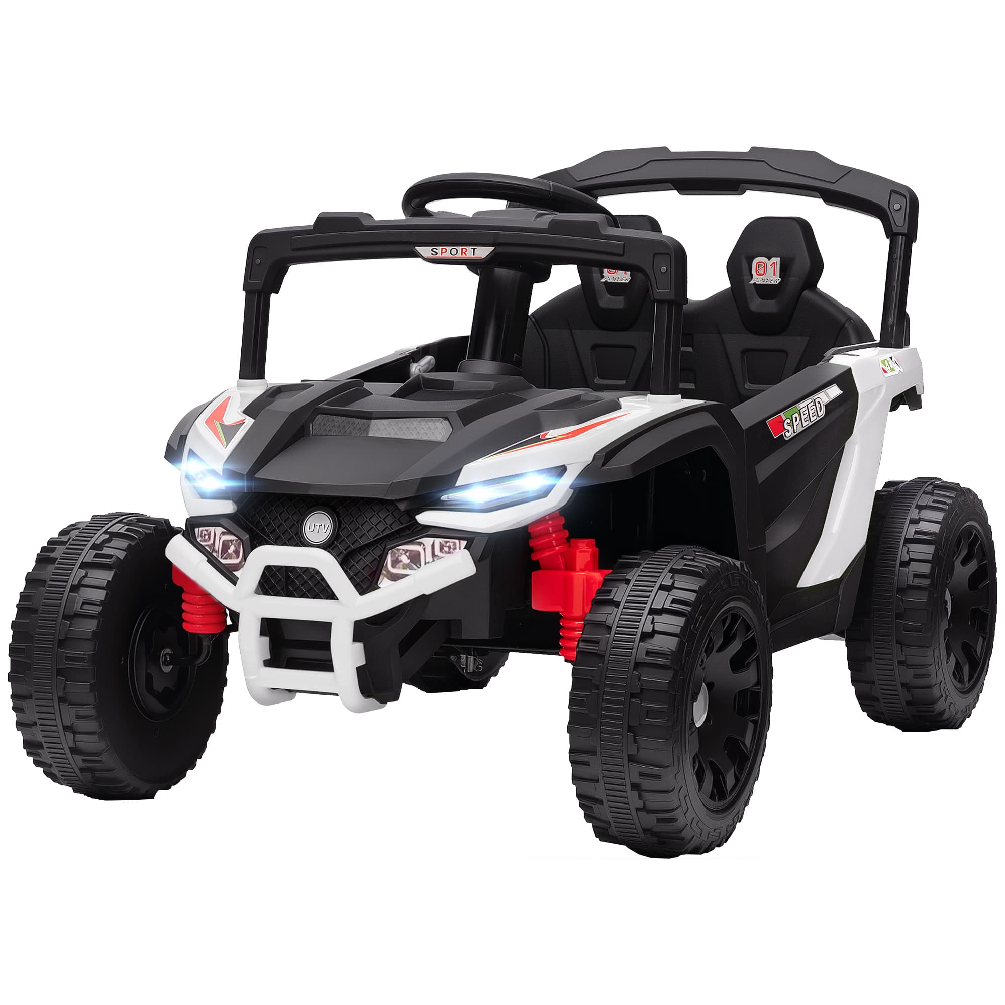 AIYAPLAY Voiture Électrique pour Enfants 12V avec 2 Moteurs Télécommande 2,4G Suspension Arrière Phares Musique Blanc