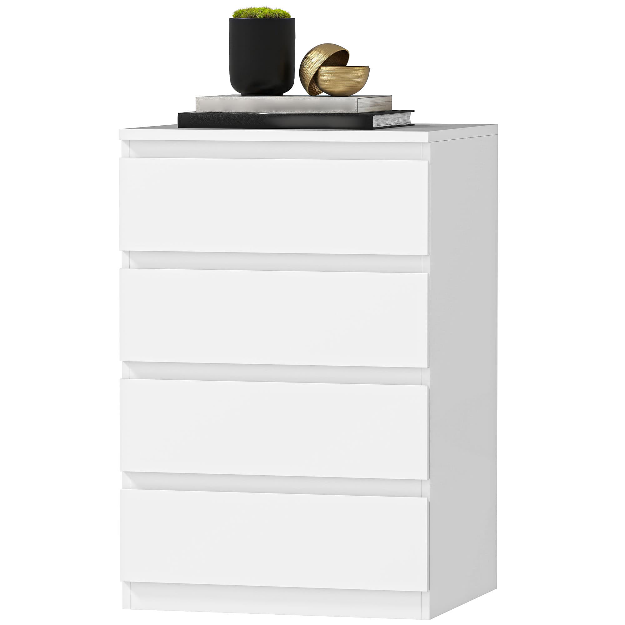 HOMCOM Commode 4 tiroirs avec fermeture douce Commode pour salon Bureau Style moderne 45x40x68 cm Blanc