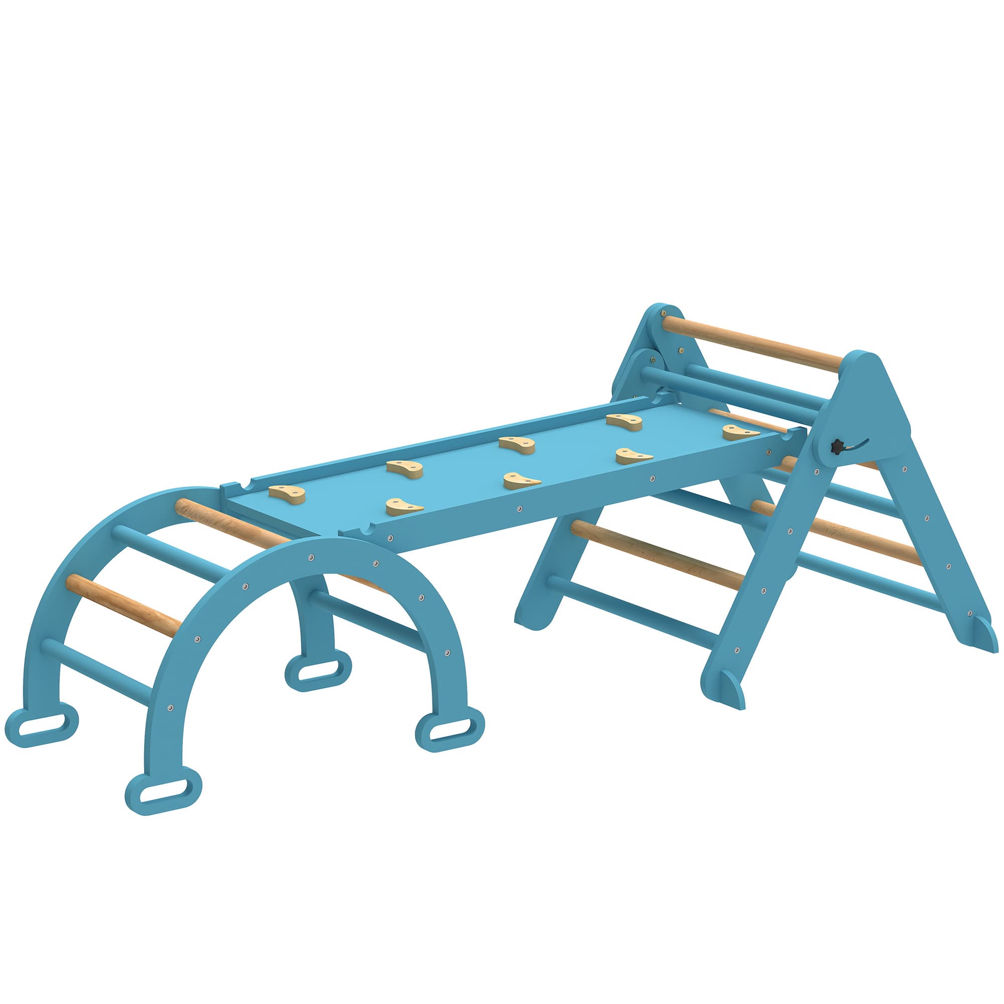 AIYAPLAY Triangle d'escalade Montessori 7 en 1 en bois pliable avec Arche et Rampe pour enfants 18-48 mois 188x70 cm Bleu