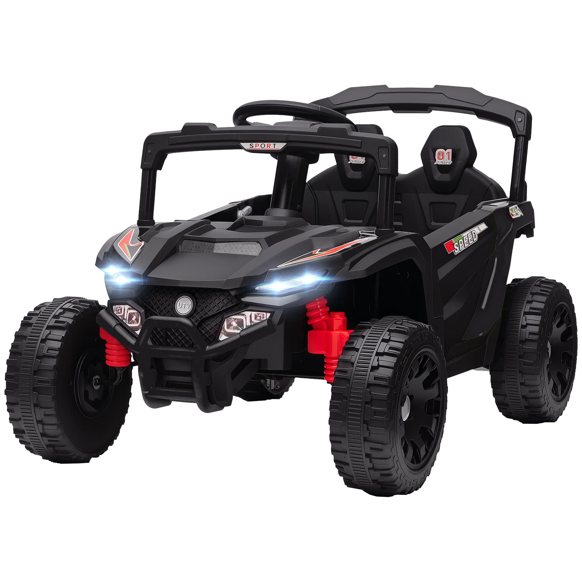 AIYAPLAY Voiture électrique pour enfants 12V avec 2 moteurs Télécommande 2,4G Suspension arrière Phares Musique Noir