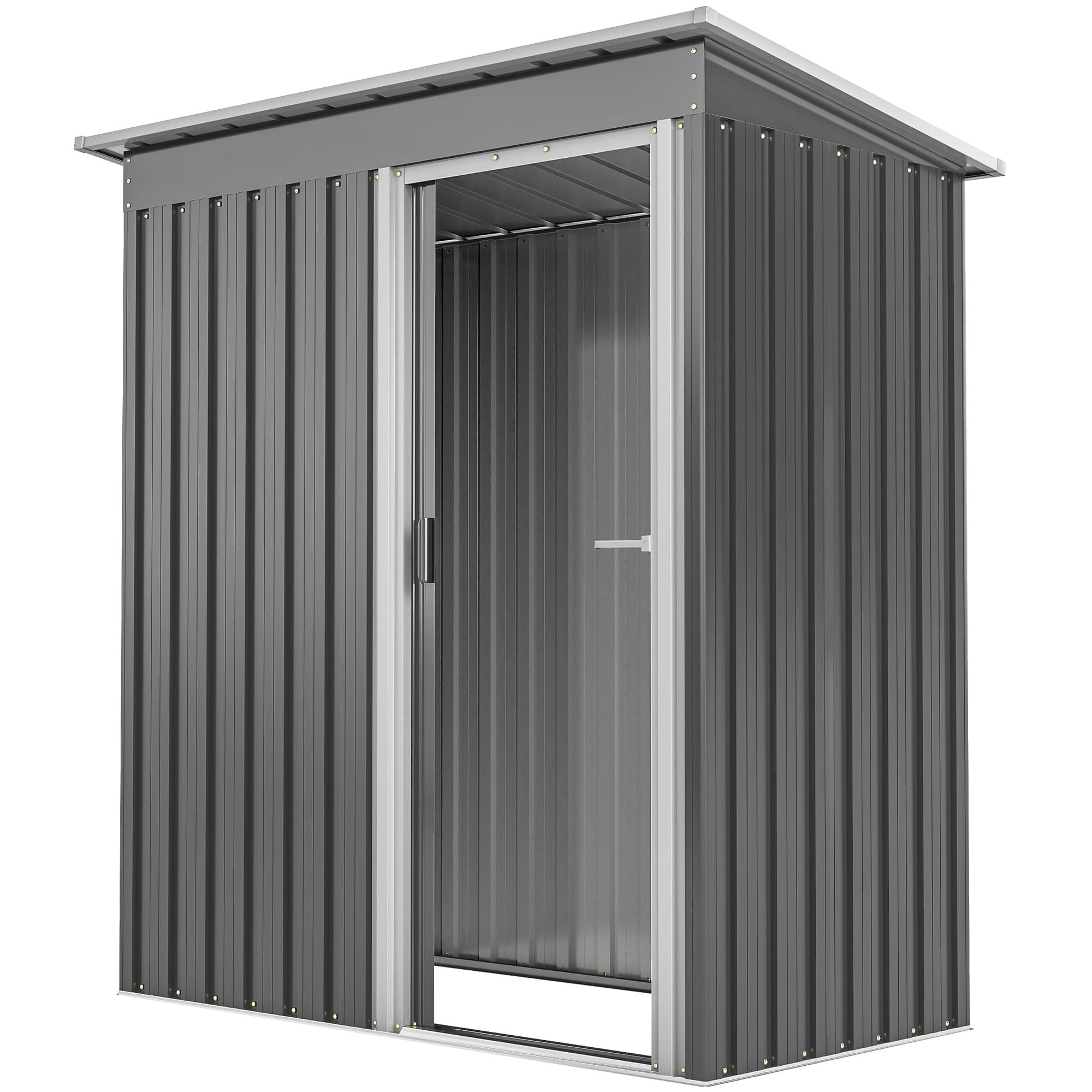 Outsunny Abri à Outils avec Toit Incliné et Porte Coulissante, en Acier et PP, 163x89x182 cm, Gris Clair