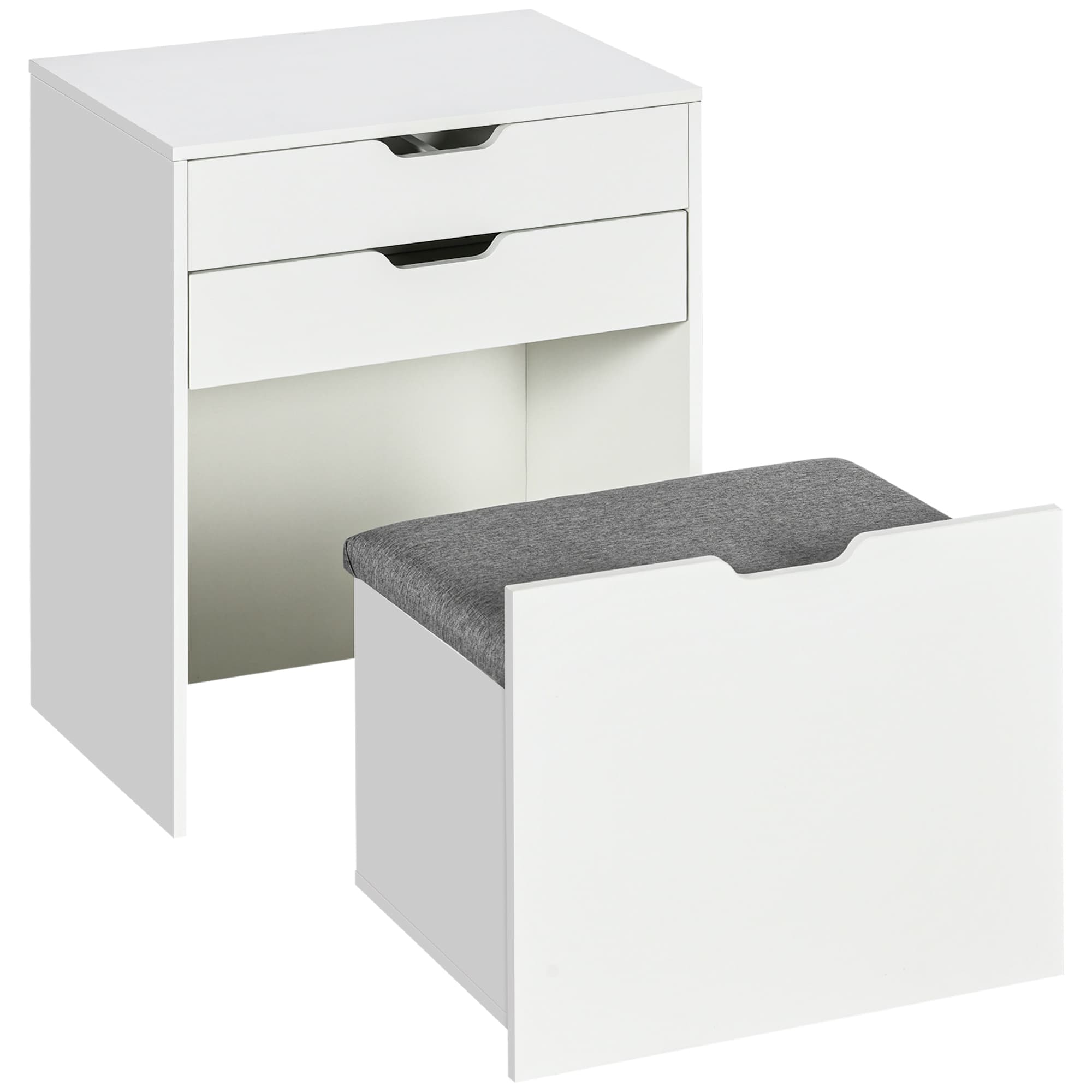HOMCOM Coiffeuse de maquillage avec tabouret caché, miroir abattant, tiroir et 7 compartiments, tabouret avec rangement, blanc