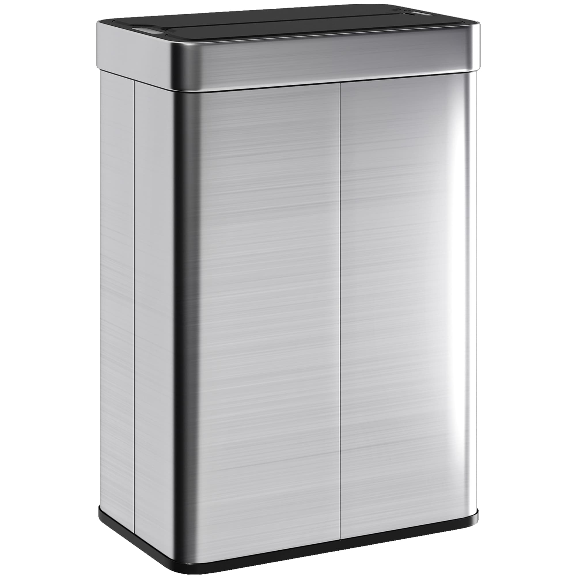 HOMCOM Poubelle à capteur, capacité 55 L, couvercle papillon, s'ouvre automatiquement, acier inoxydable, couleur argentée