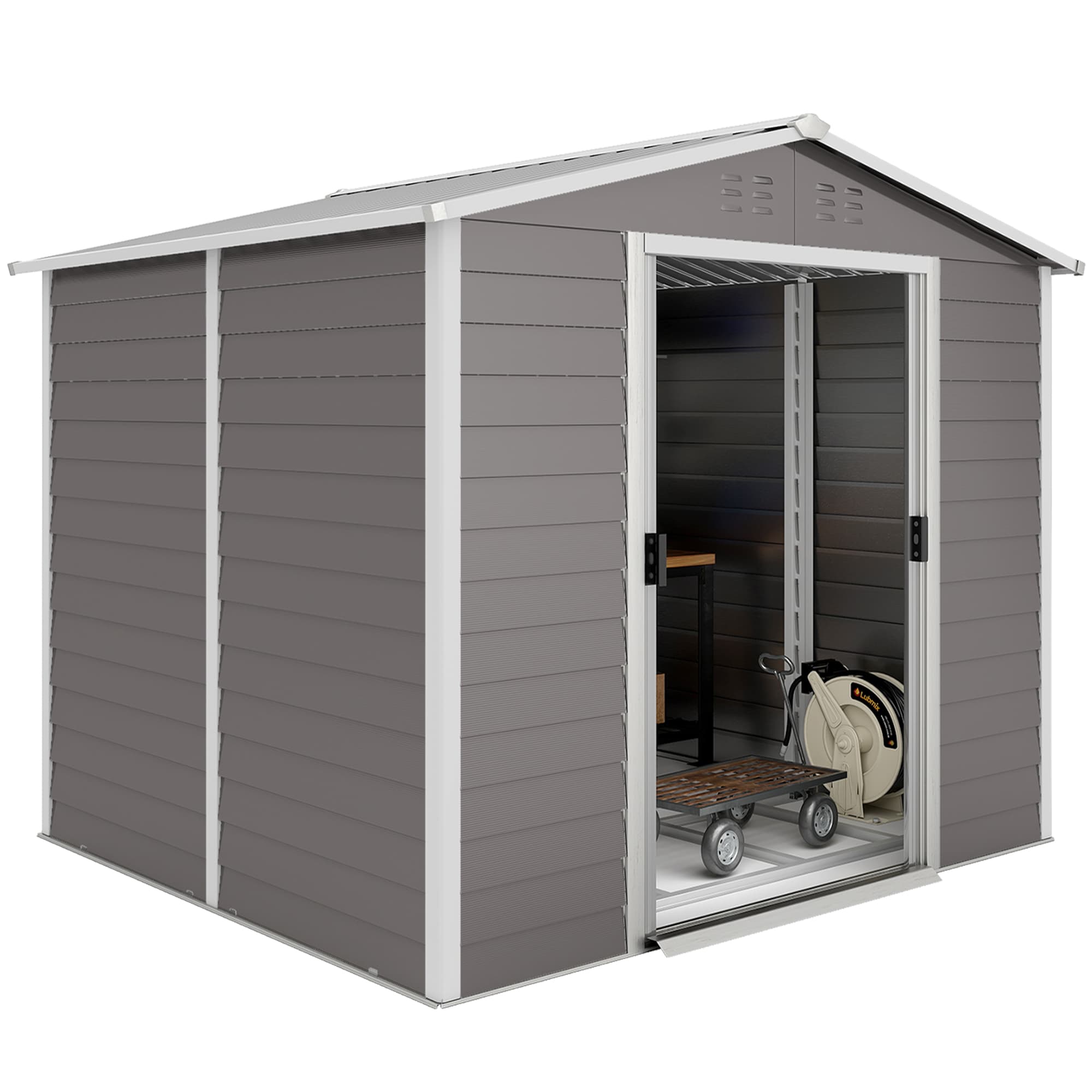 Outsunny Remise à outils en métal, résistante aux intempéries et inoxydable, verrouillable, 2,40 x 2,06 x 1,98 m, Gris clair
