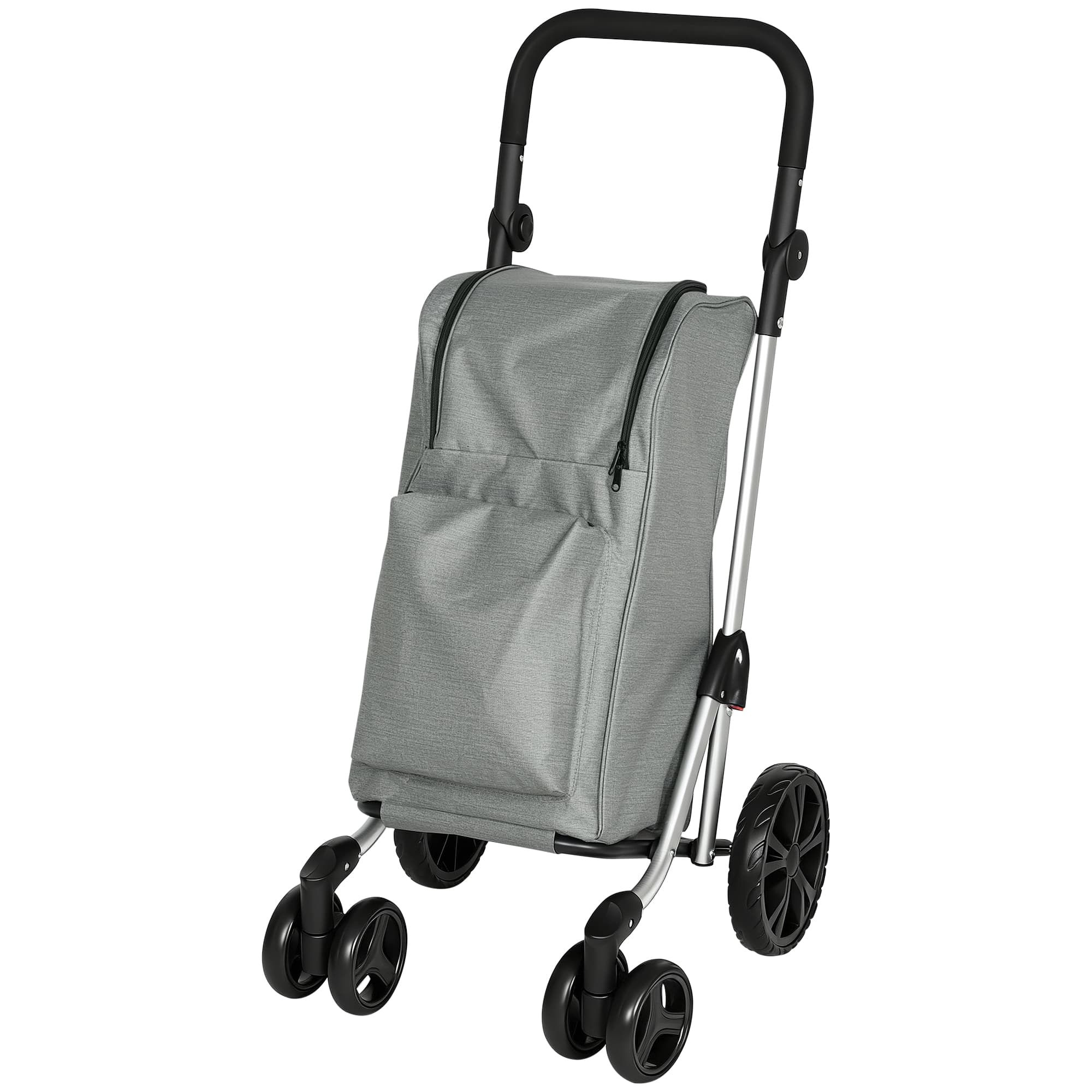 HOMCOM Chariot de courses pliable 46 L chariot 3 en 1 à 6 roues sac isotherme et poignée réglable 44x58x100 cm Gris
