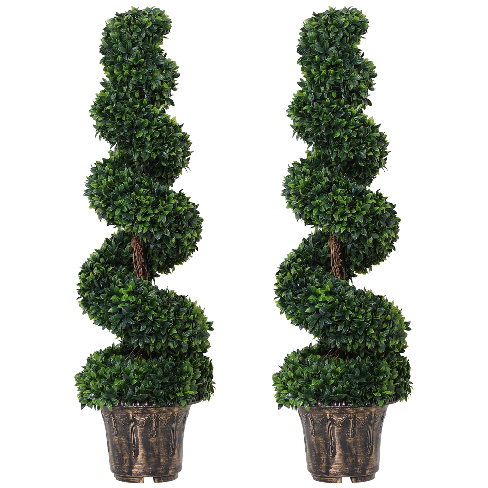 Outsunny Lot de 2 Plantes Artificielles de Buis en Spirale pour Intérieur et Extérieur avec Pot, Ø32x120 cm, Vert