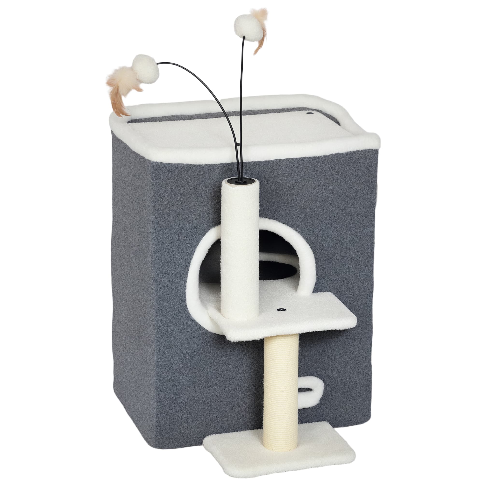 PawHut Arbre à griffer pour chats, surface de couchage supérieure, maison 2 étages, poteaux en sisal, Gris