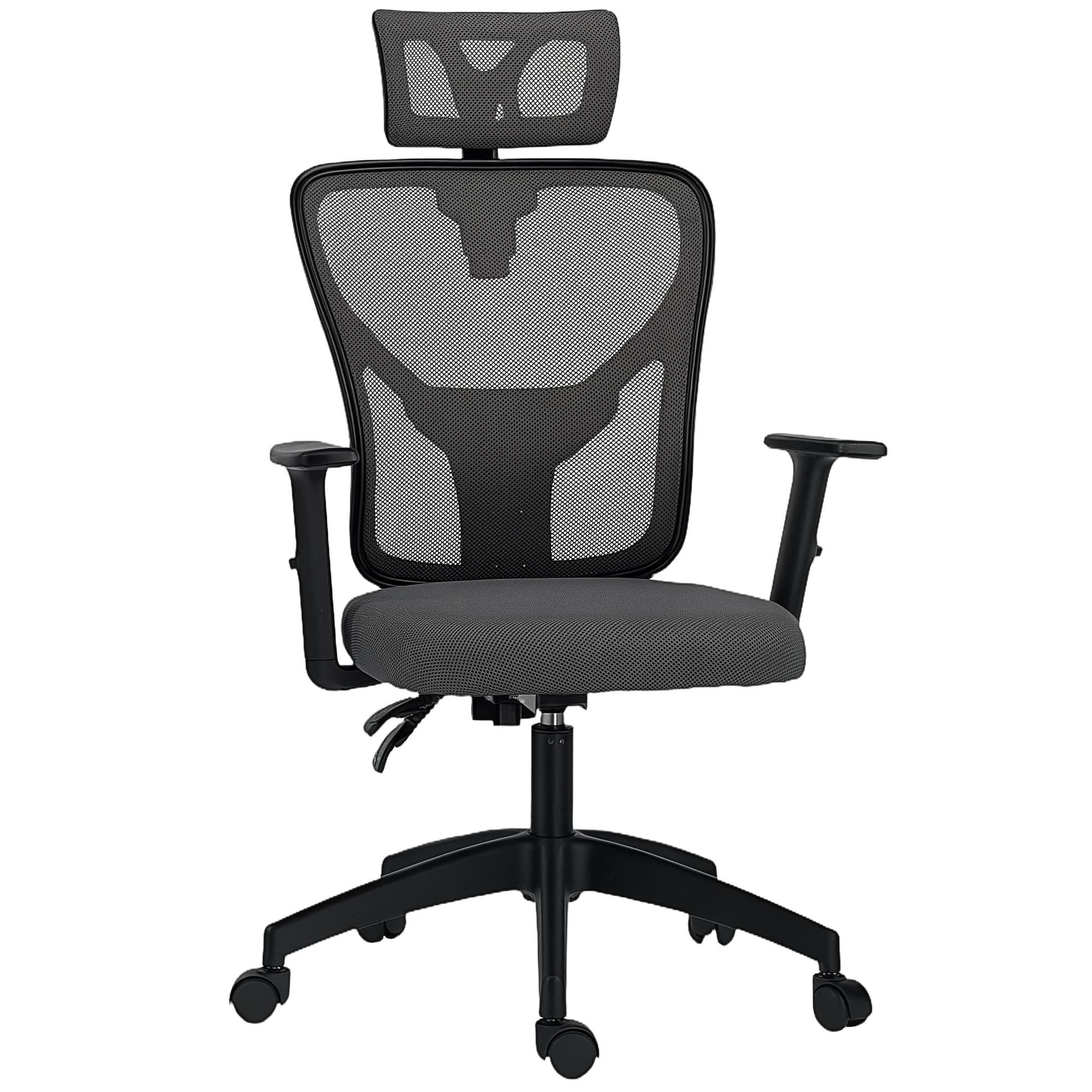 Vinsetto Chaise de Bureau Ergonomique et Réglable avec Soutien Lombaire et Appuie-tête, 66x61x106-116 cm, Grigio