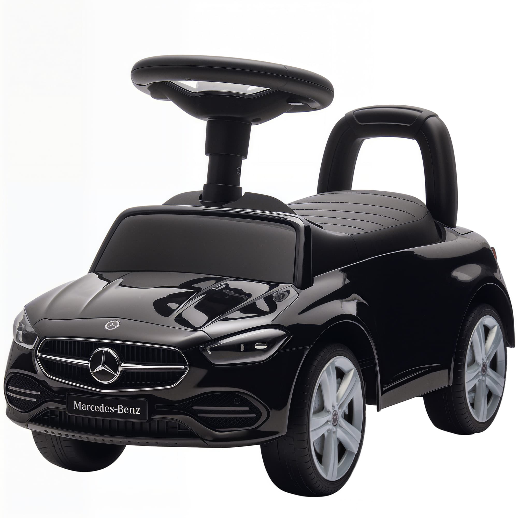 AIYAPLAY Voiture pour enfants sous licence Mercedes Benz avec klaxon et espace de rangement, 65x28x39 cm, Noir