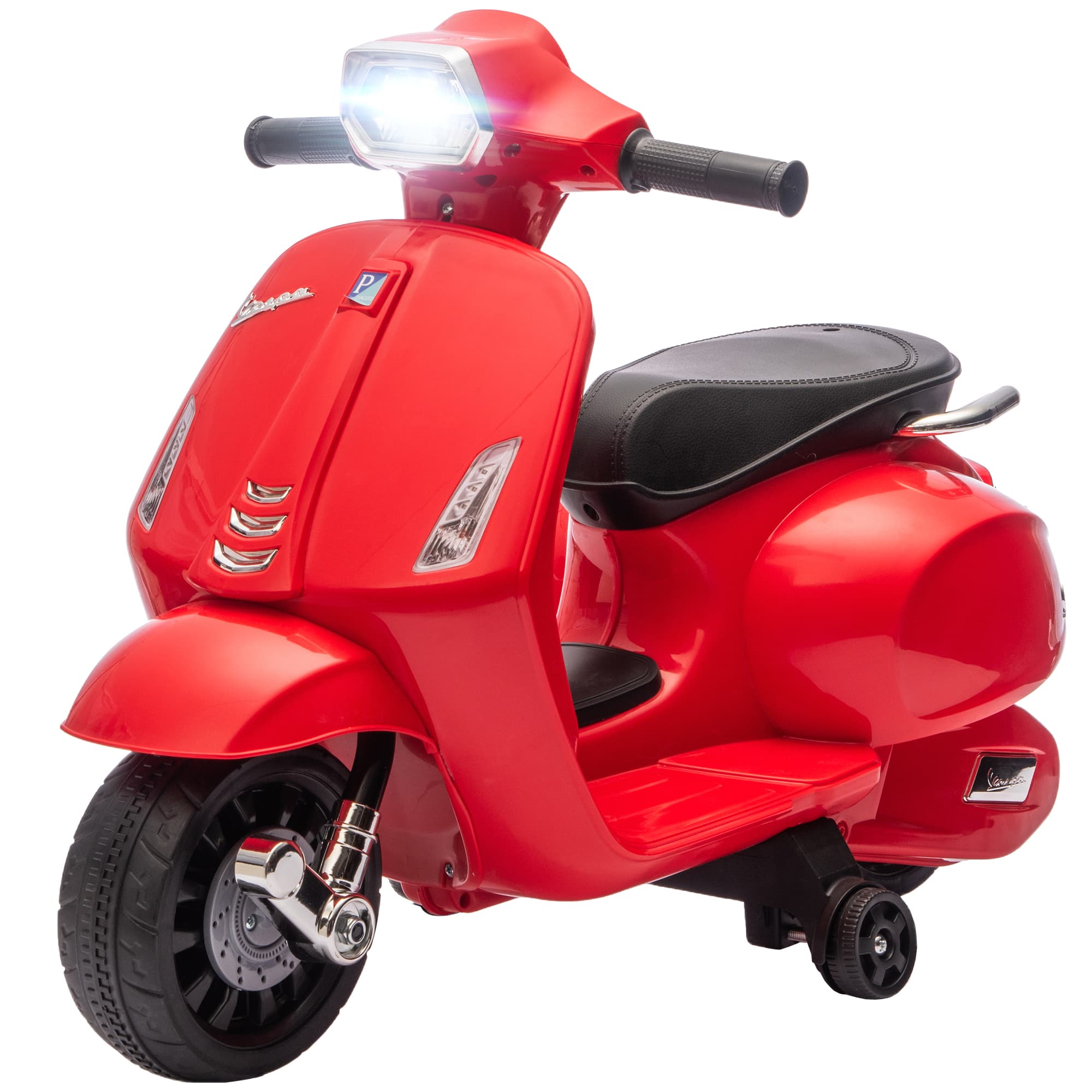 AIYAPLAY Moto électrique pour enfants 2-6 ans avec batterie 6V, phare, klaxon et roues auxiliaires, Rouge