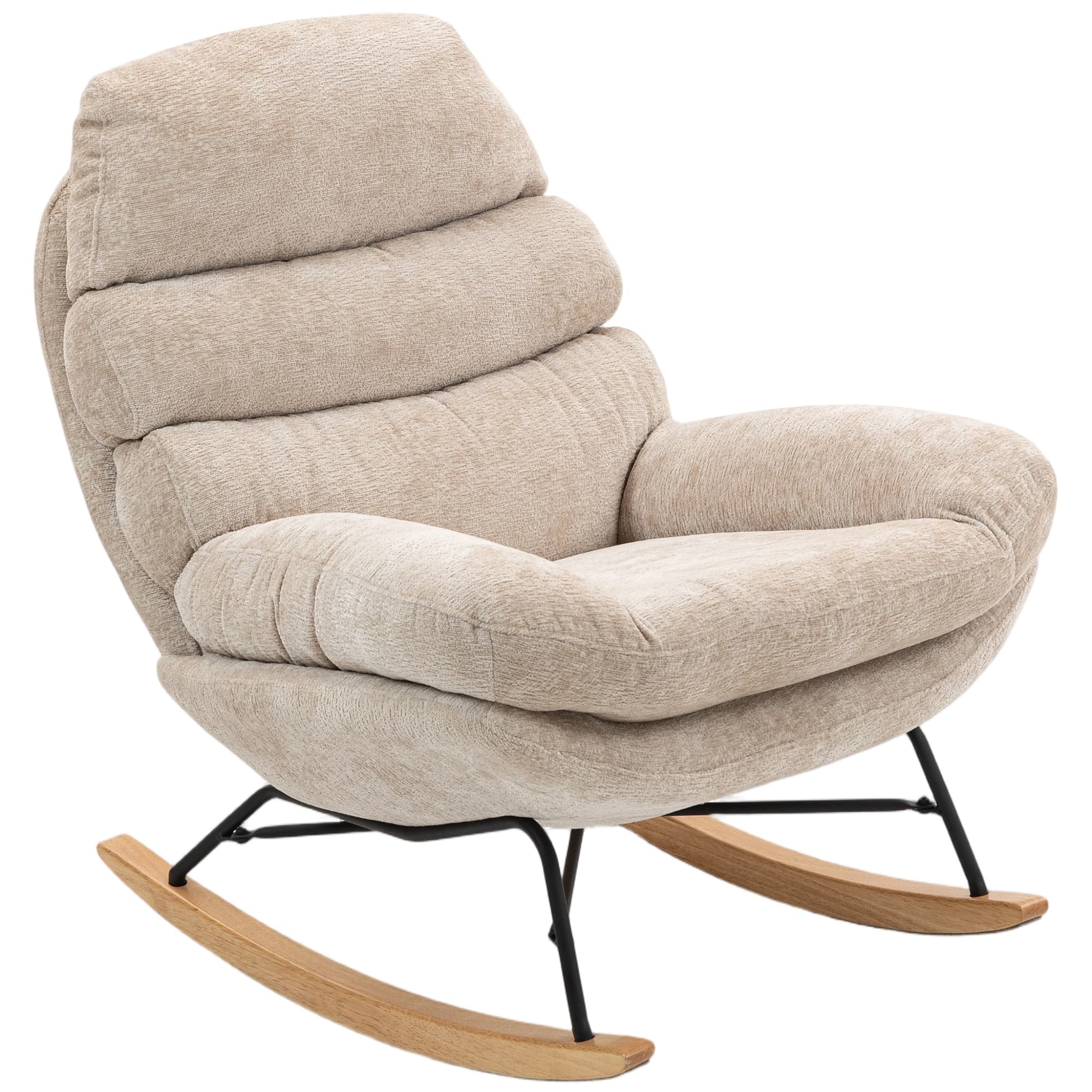 HOMCOM Fauteuil à bascule rembourré avec pieds en acier et patins en bois, blanc crème