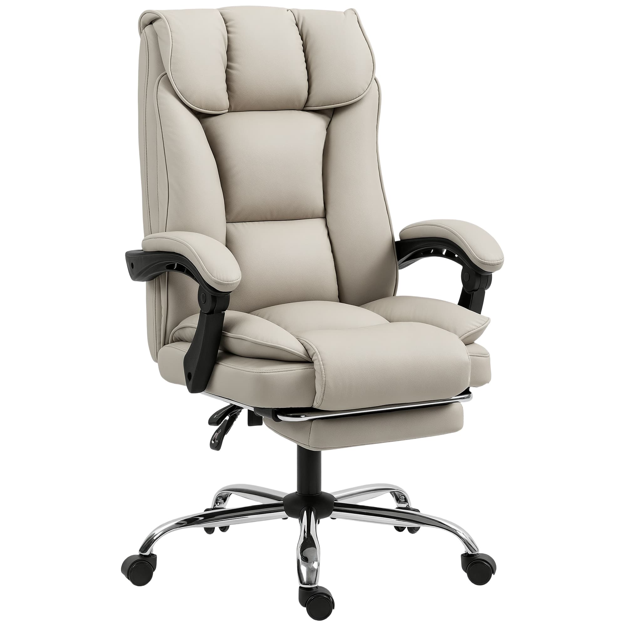 HOMCOM Chaise de Bureau avec Repose-pieds Dossier Inclinable Rembourrage Épais Revêtement en Cuir Synthétique Kaki