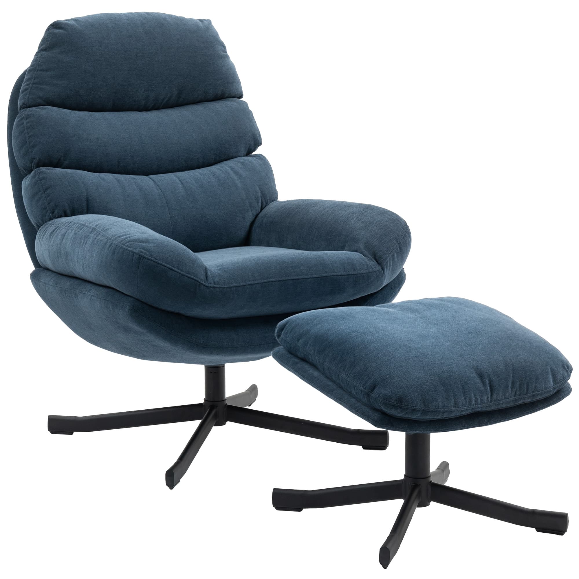 HOMCOM Fauteuil relax avec ottomane Fauteuil lounge en tissu chenille, Fauteuil TV moderne, 78 x 93 x 100 cm, Bleu
