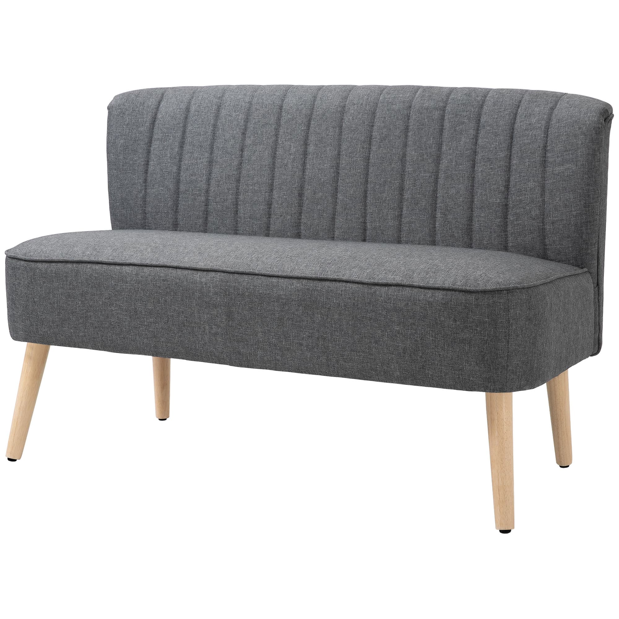 HOMCOM Canapé 2 places, canapé rembourré effet lin, cadre en bois, pour salon chambre, 117 cm, gris