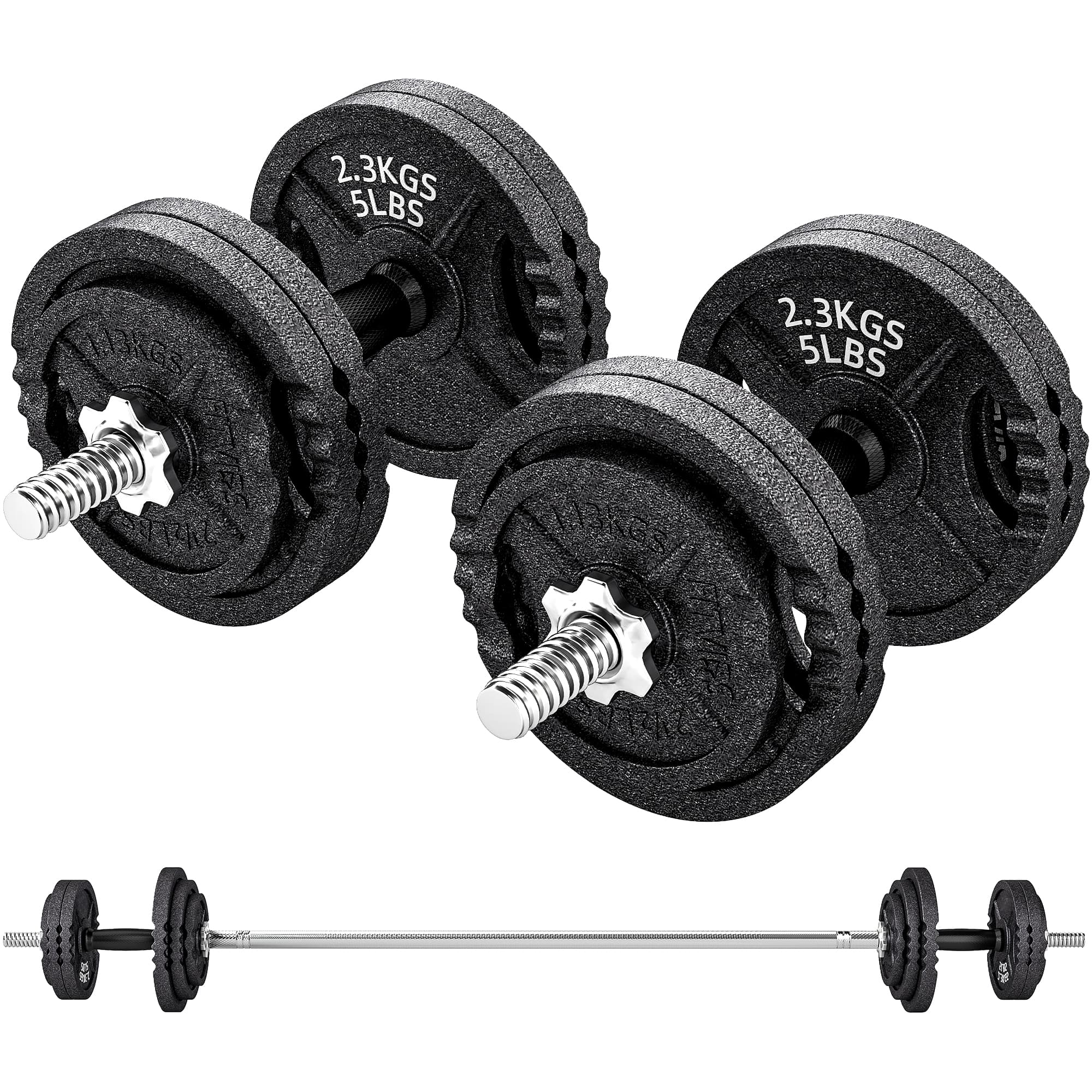 SPORTNOW Poids pour salle 2 en 1 42 kg avec 14 disques, barre longue et haltères, en acier, 180x24x24 cm, noir