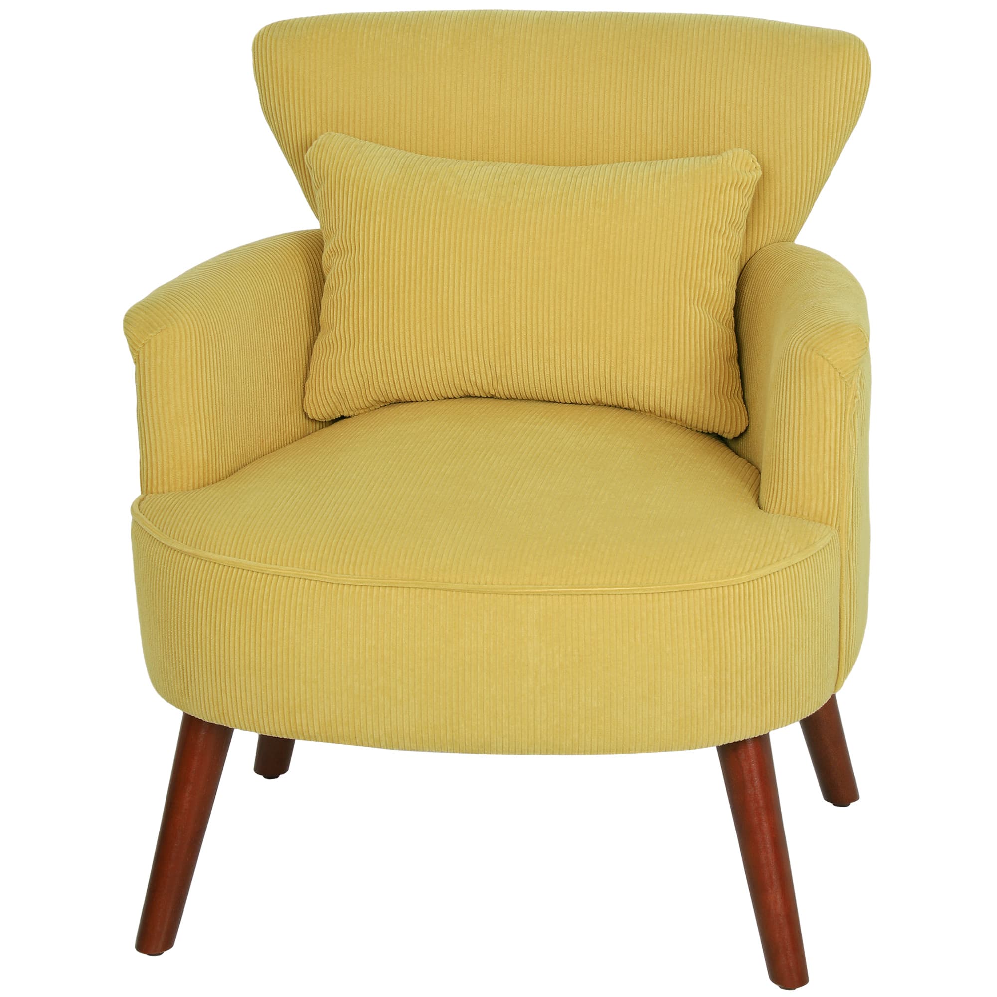 HOMCOM Fauteuil moderne à accoudoirs, fauteuil d'appoint rembourré avec coussin lombaire, pieds en bois d'hévéa, jaune
