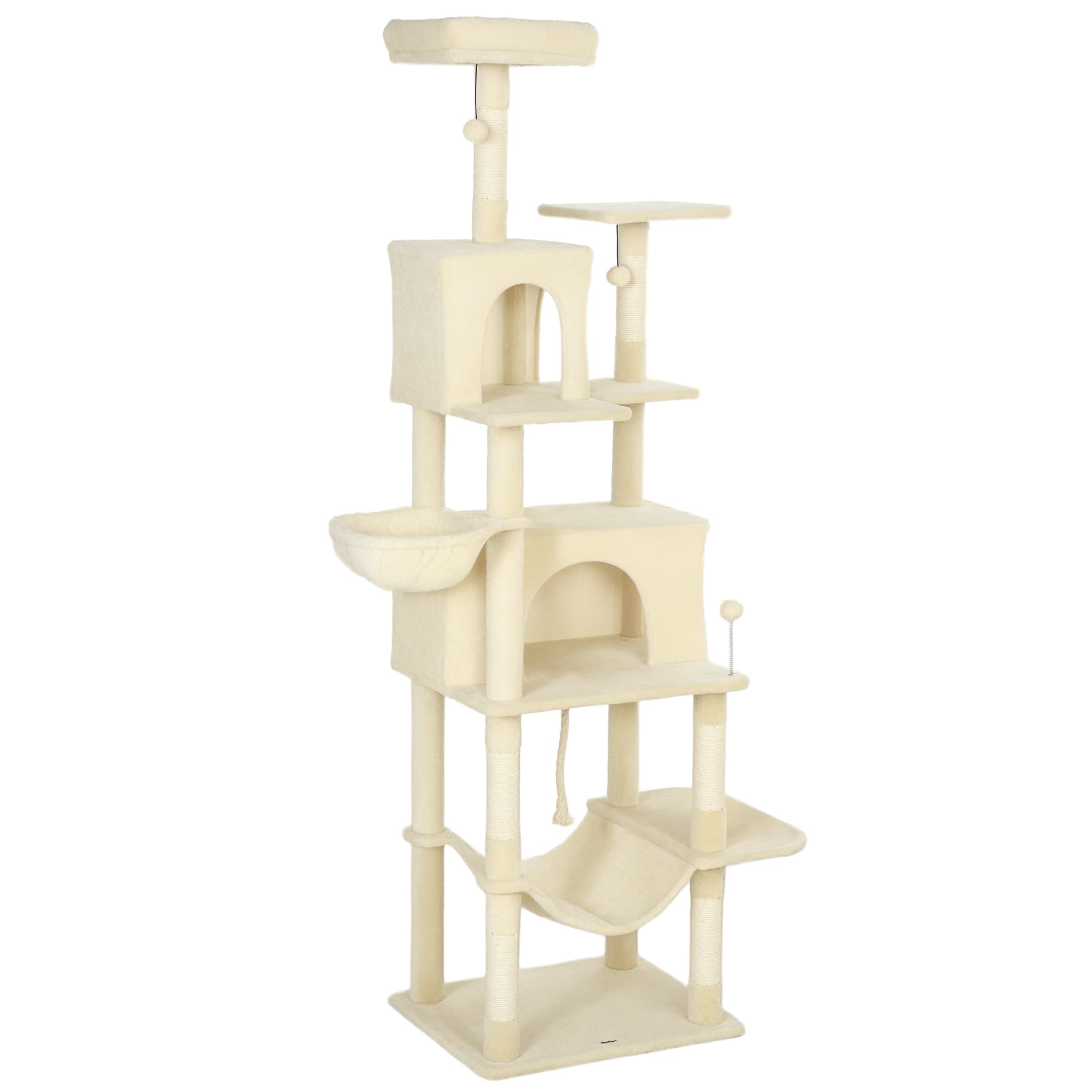 PawHut Arbre Griffoir pour Chats avec Plateforme Tour d'Escalade pour Chats avec Couchage Cavernes Poteaux en Sisal 60x48x202 cm Beige