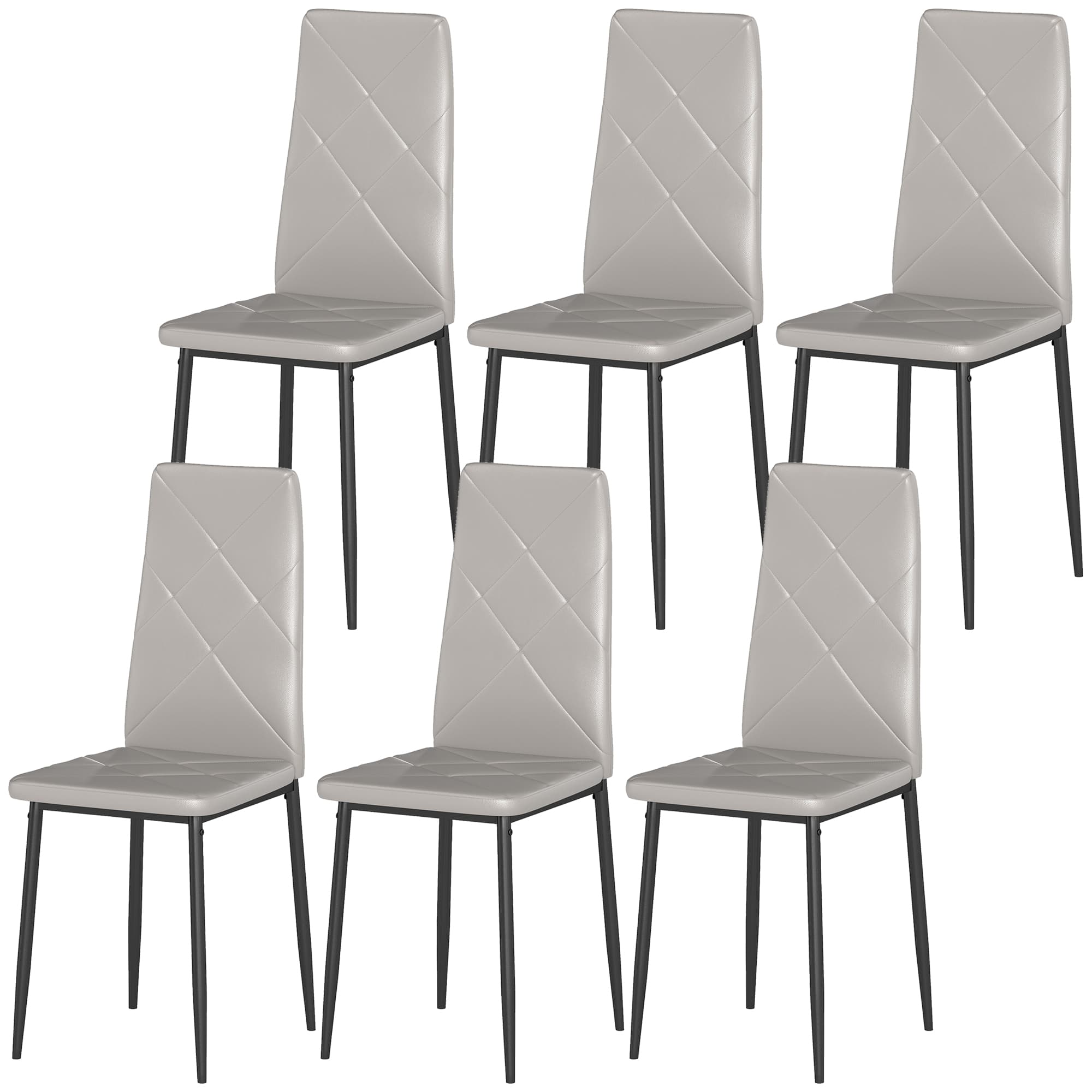HOMCOM Lot de 6 chaises de salle à manger modernes avec dossier haut en similicuir et acier, 41x50x97 cm, Gris