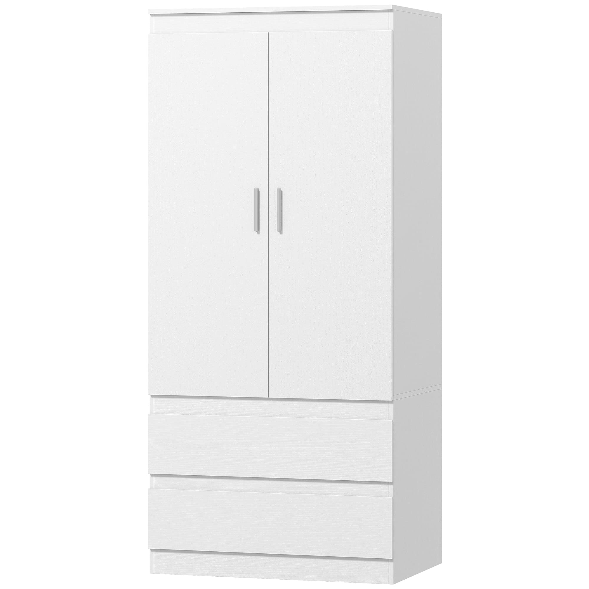 HOMCOM Armoire de chambre avec 2 portes, 2 tiroirs, 3 compartiments, bois, blanc