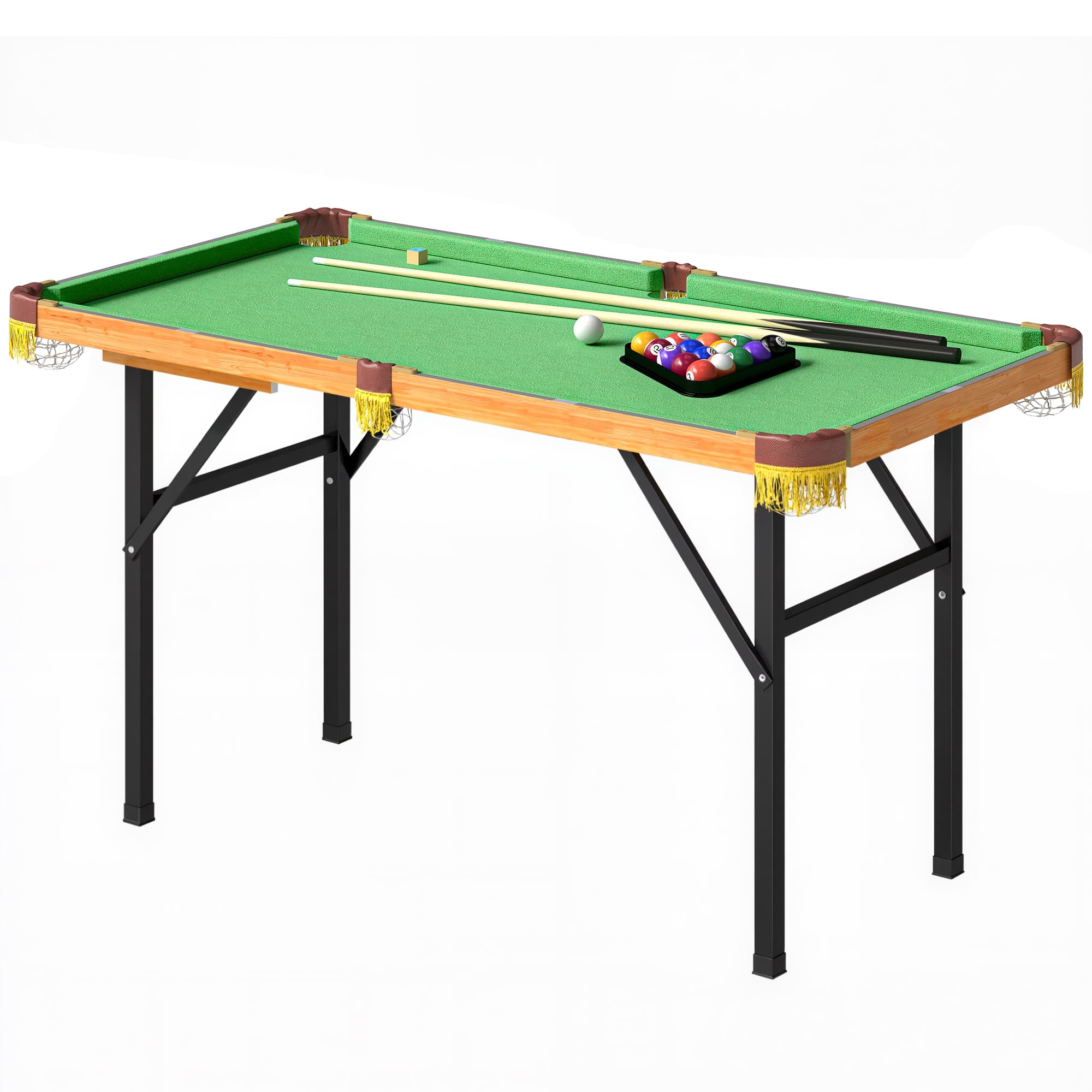 SPORTNOW Table de billard pliable, mini table de billard, 2 queues, 16 boules, triangle, brosse, vert