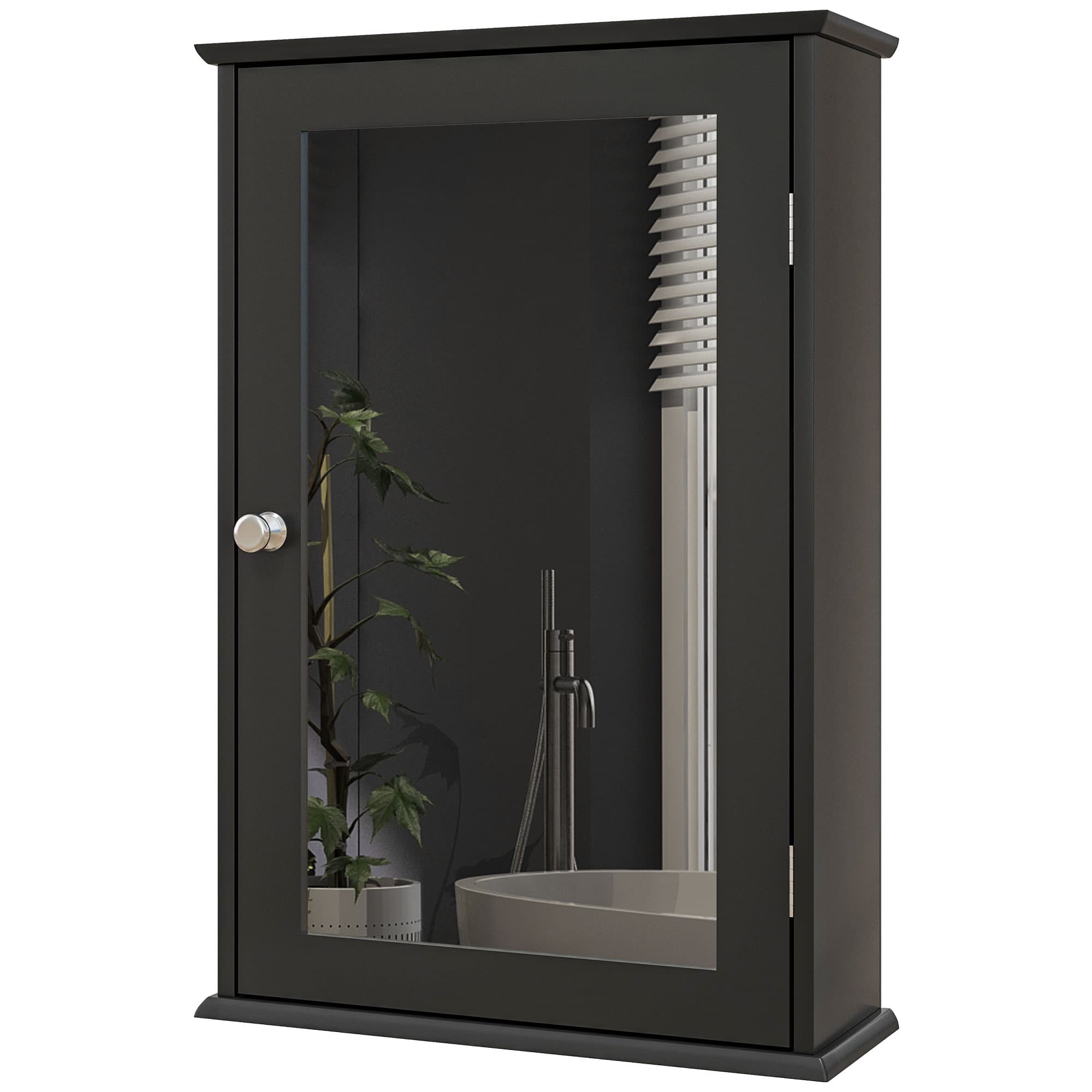 kleankin Meuble Mural de Salle de Bain avec Miroir et Porte à Fermeture Magnétique, 41x14x60 cm, Noir