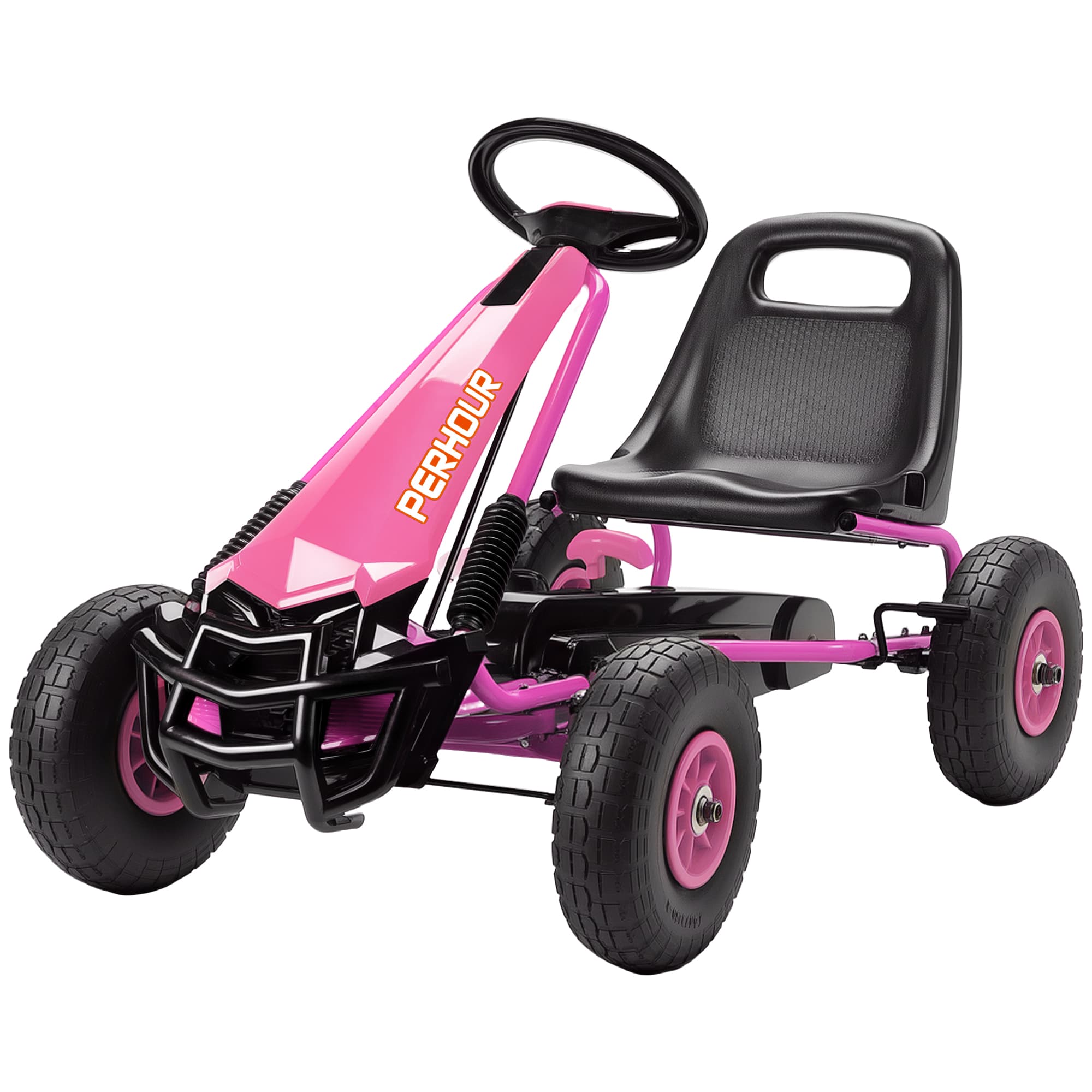 AIYAPLAY Gokart à pédales pour enfants, siège réglable en hauteur, roues EVA, frein, embrayage, 3-8 ans, Rose