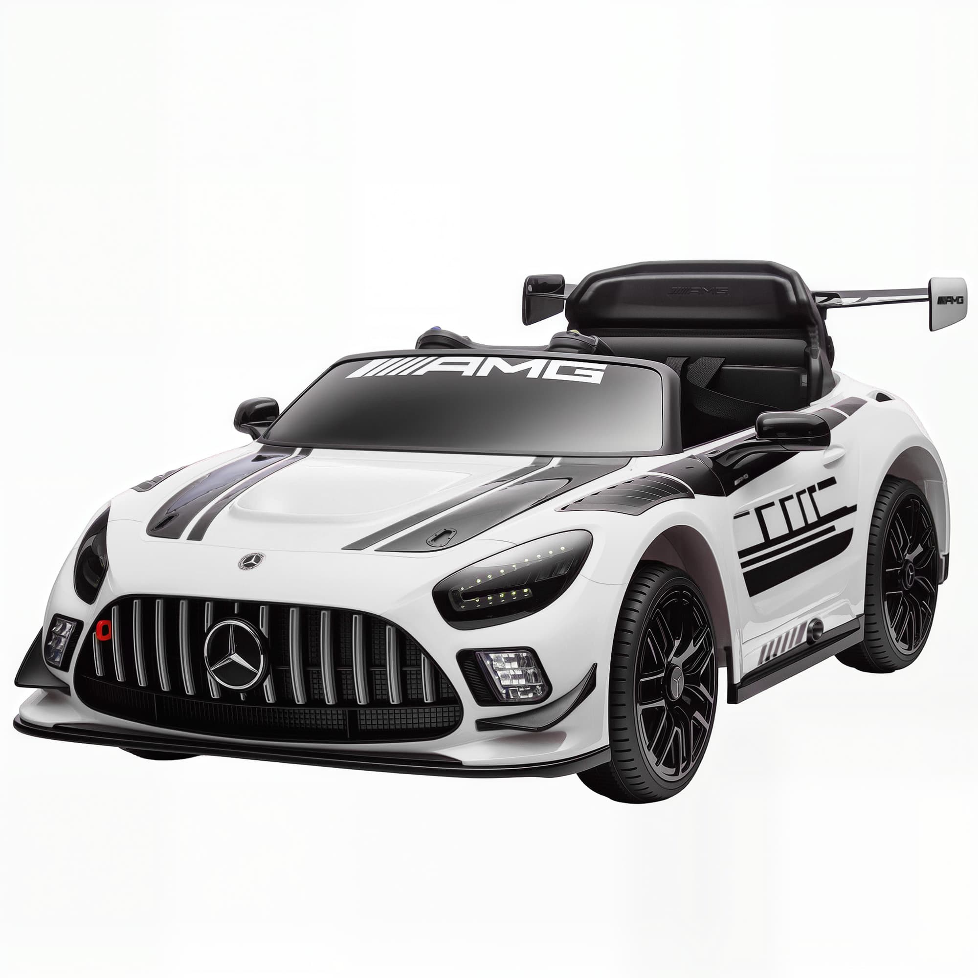 AIYAPLAY Voiture électrique Mercedes, Aufsitzauto pour enfants, 12V Batterie, lumières LED, fonction musique, Hupe, 3-8 Jahre, Blanc