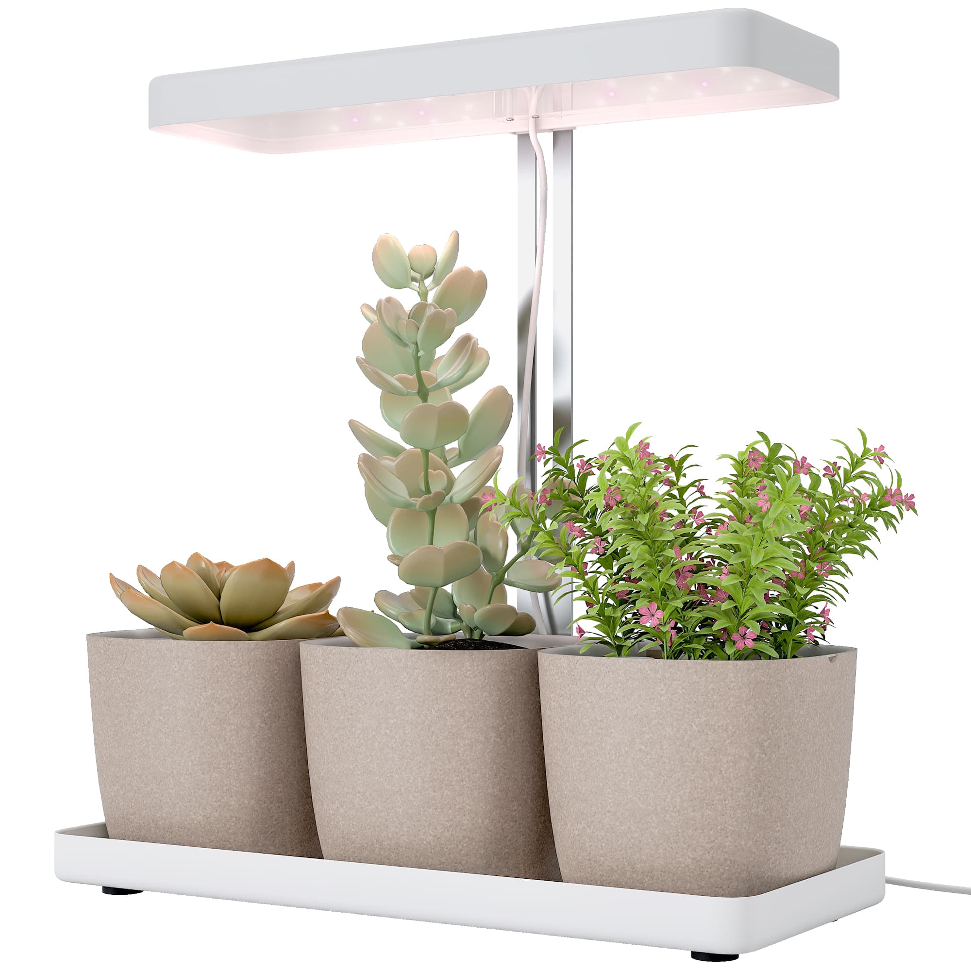 Outsunny Lampes pour Plantes à 42 LED avec 3 Pots, Minuterie et Éclairage Réglable, 45x18.8x47.8 cm, Blanc