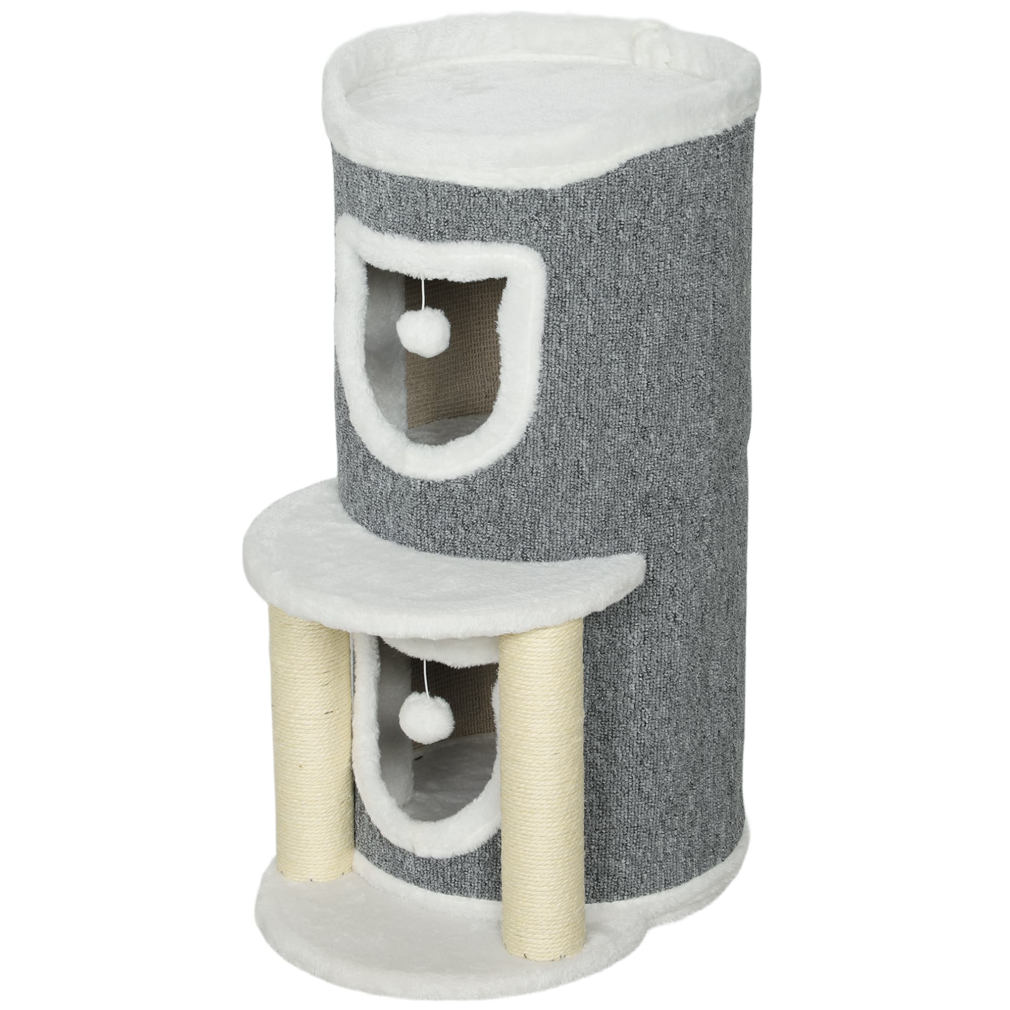 PawHut Arbre griffoir pour chats Arbre pour chats 76 cm avec lit 2 cavernes poteaux en sisal tapis balles de jeu gris