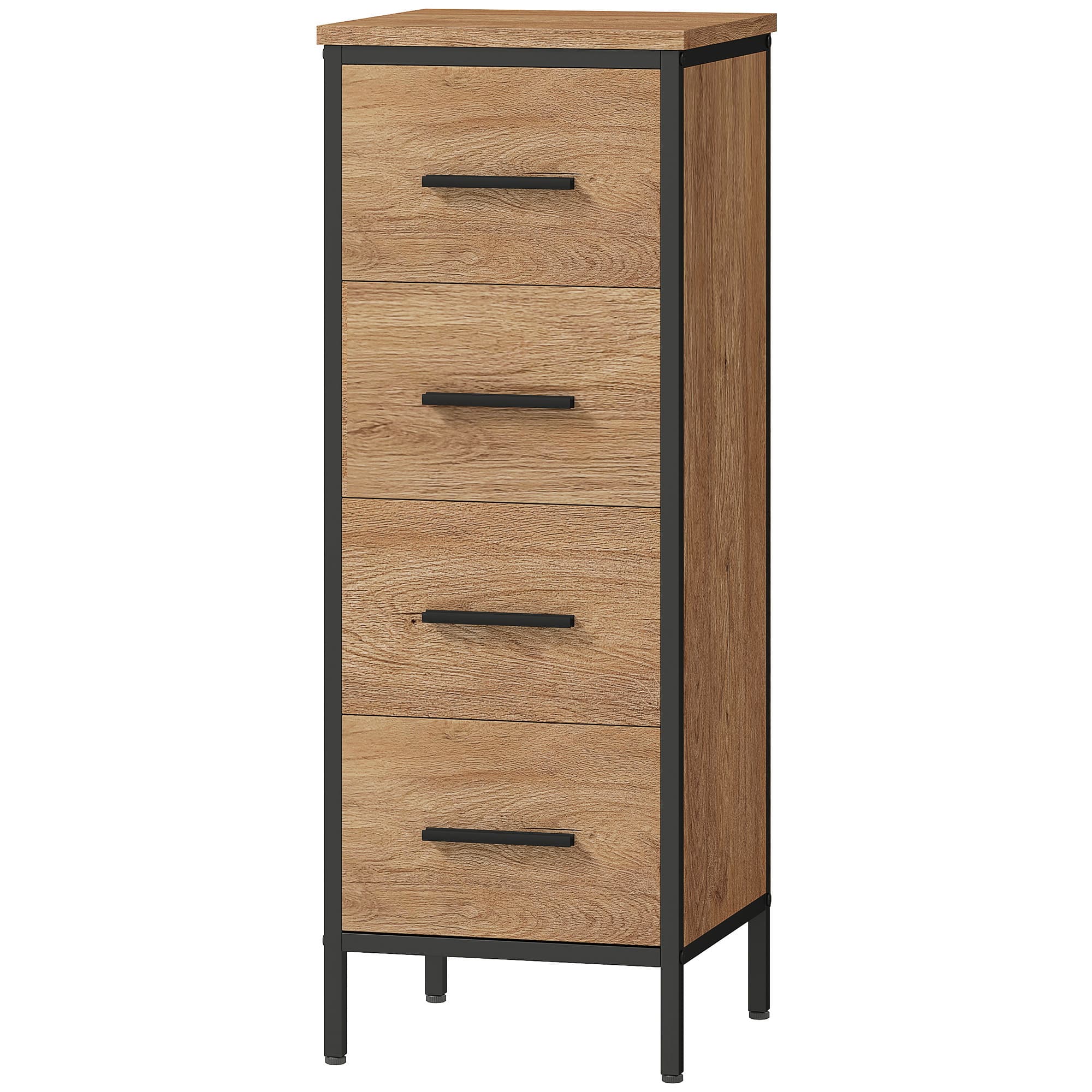 HOMCOM armoire de salle de bain, 4 tiroirs, compacte, style industriel, panneaux de particules, métal
