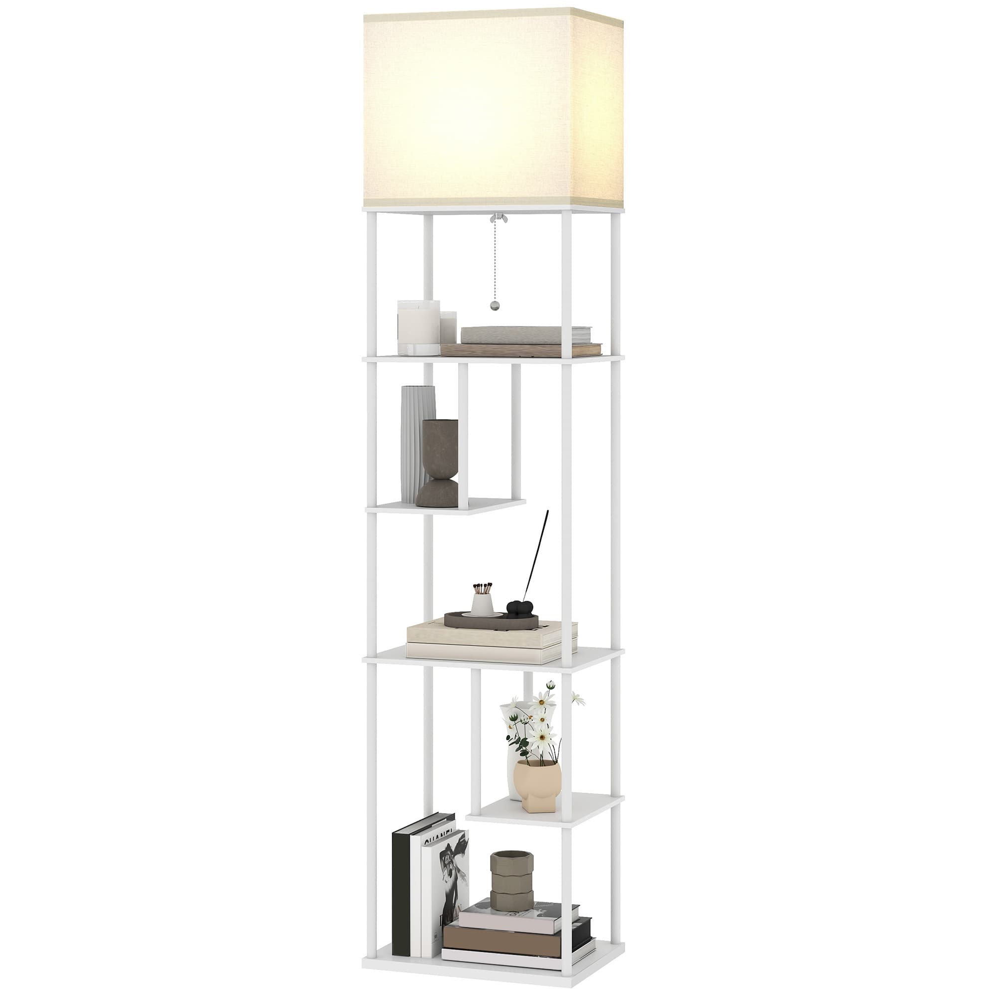 HOMCOM Lampadaire avec étagères Températures de couleur réglables 3000K-6500K Télécommande Ampoule E27 Blanc